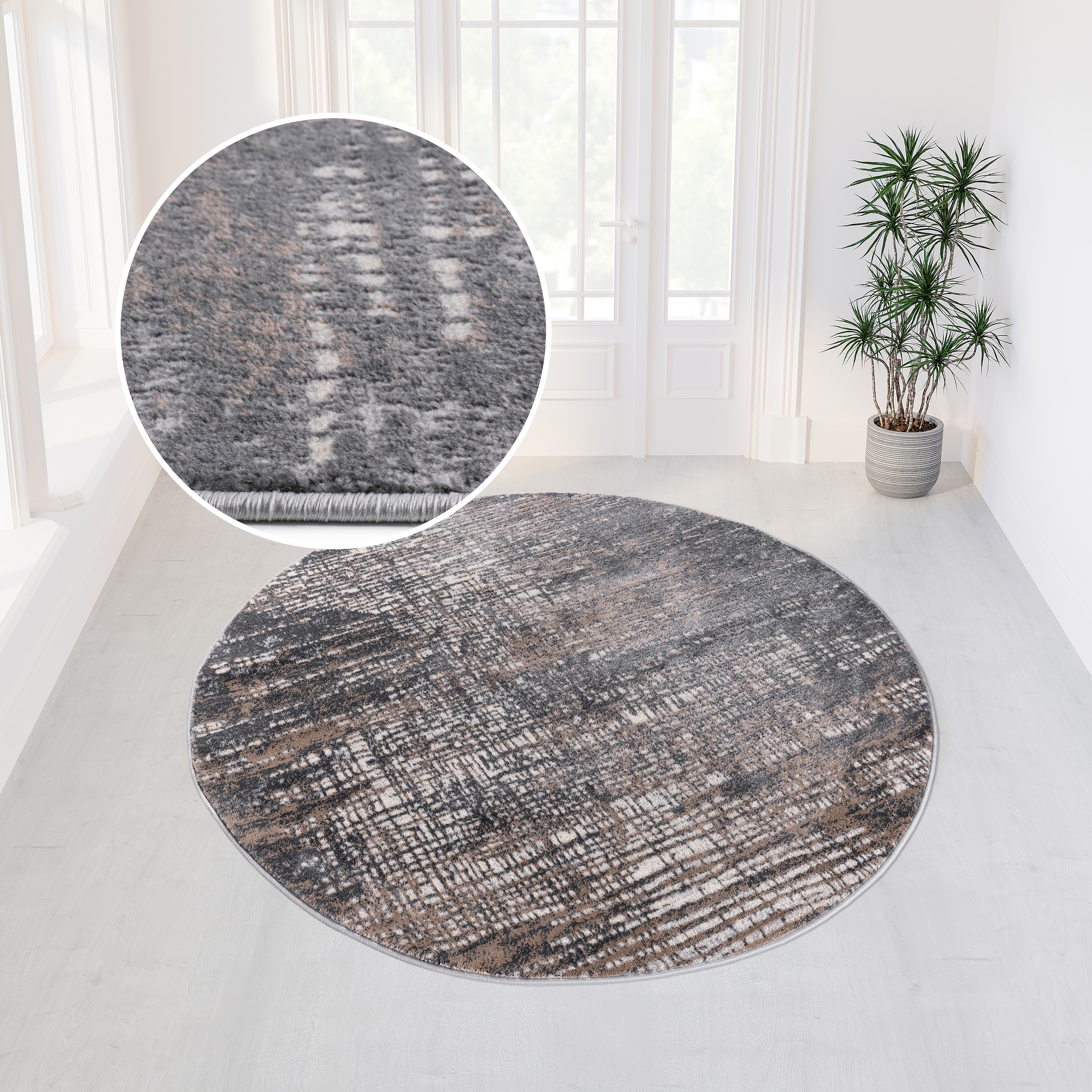OTTO home Teppich »Ariano, dezenter Glanz mit Hoch-Tief-Struktur« rund 12 mm Höhe Vintage Design, Schrumpf Carving-Effekt, Wohnzimmer, Schlafzimmer
