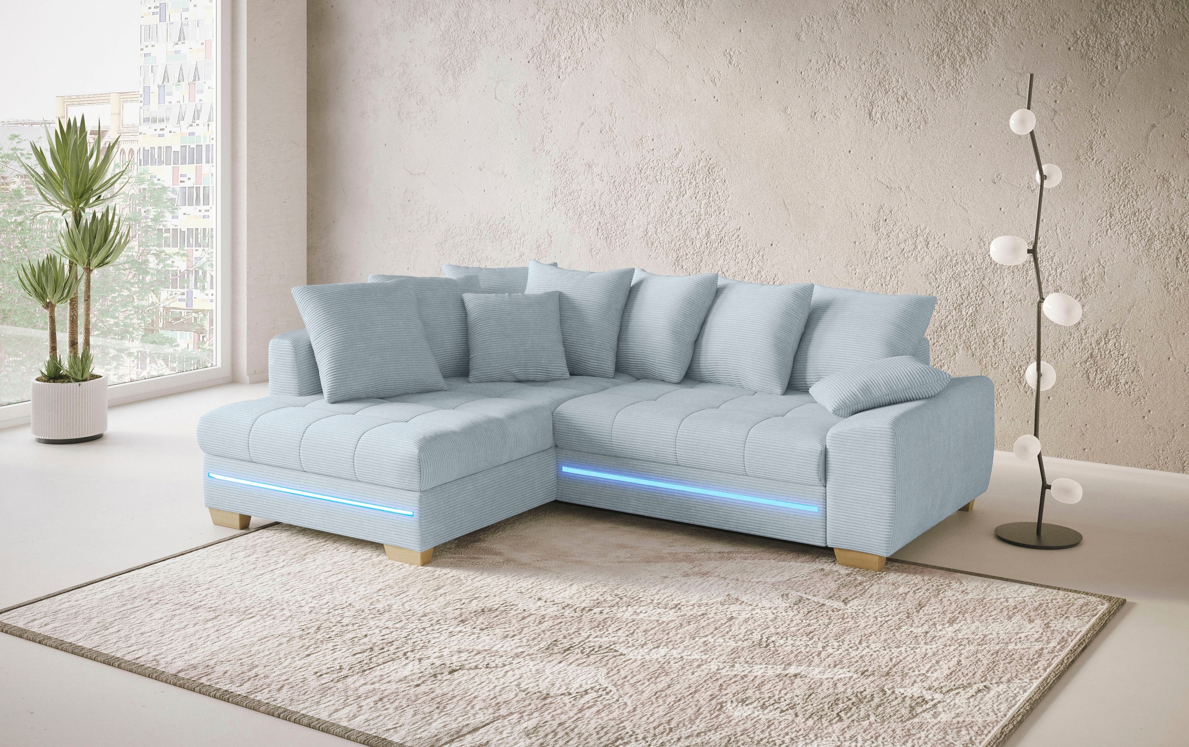 Mr. Couch Ecksofa »Nikita II, L-Form«, mit RGB-LED Beleuchtung, wahlweise mit Bett, Bettkasten, Kaltschaum