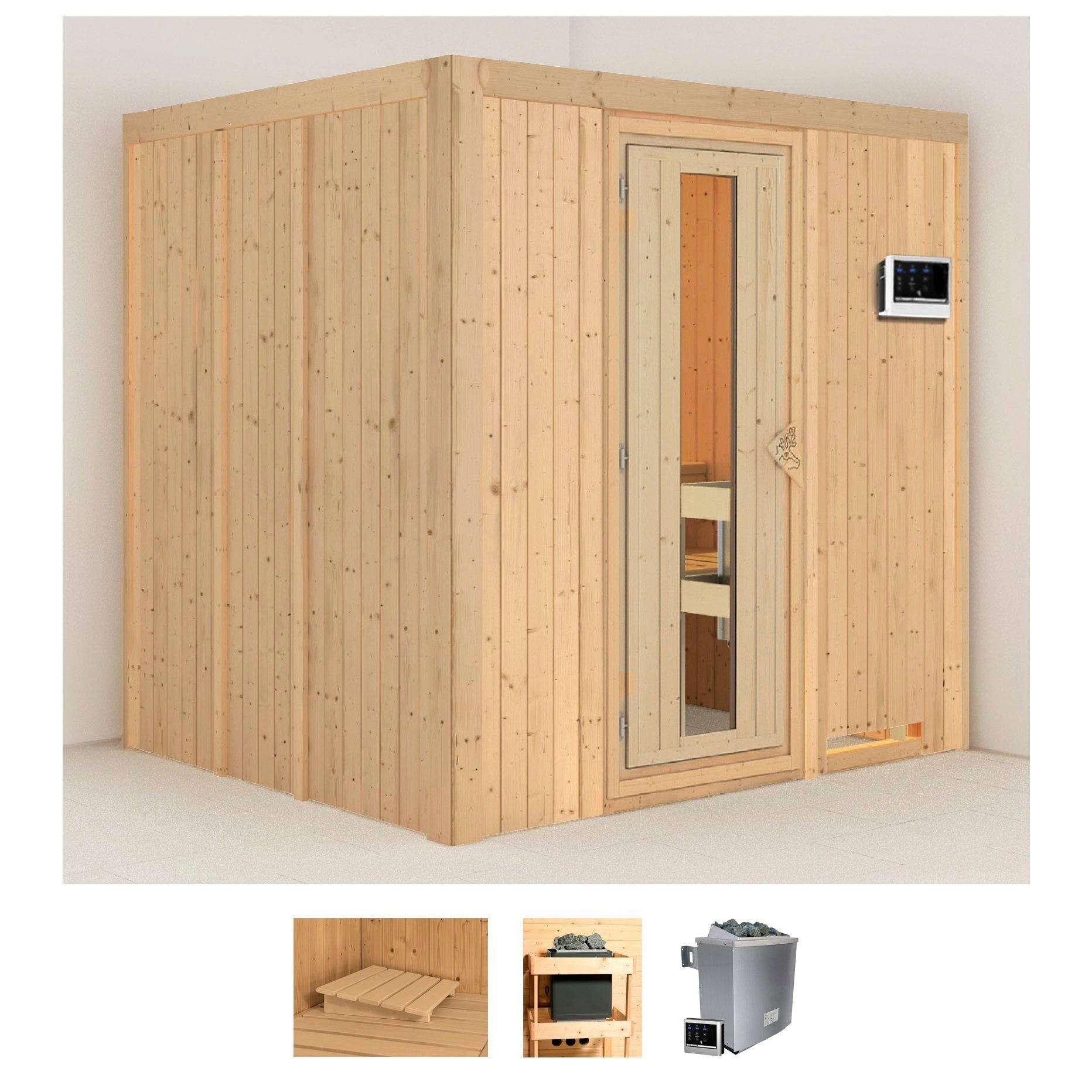 Karibu Sauna "Sodin" Set, Ofen 9 KW externe Strg easy