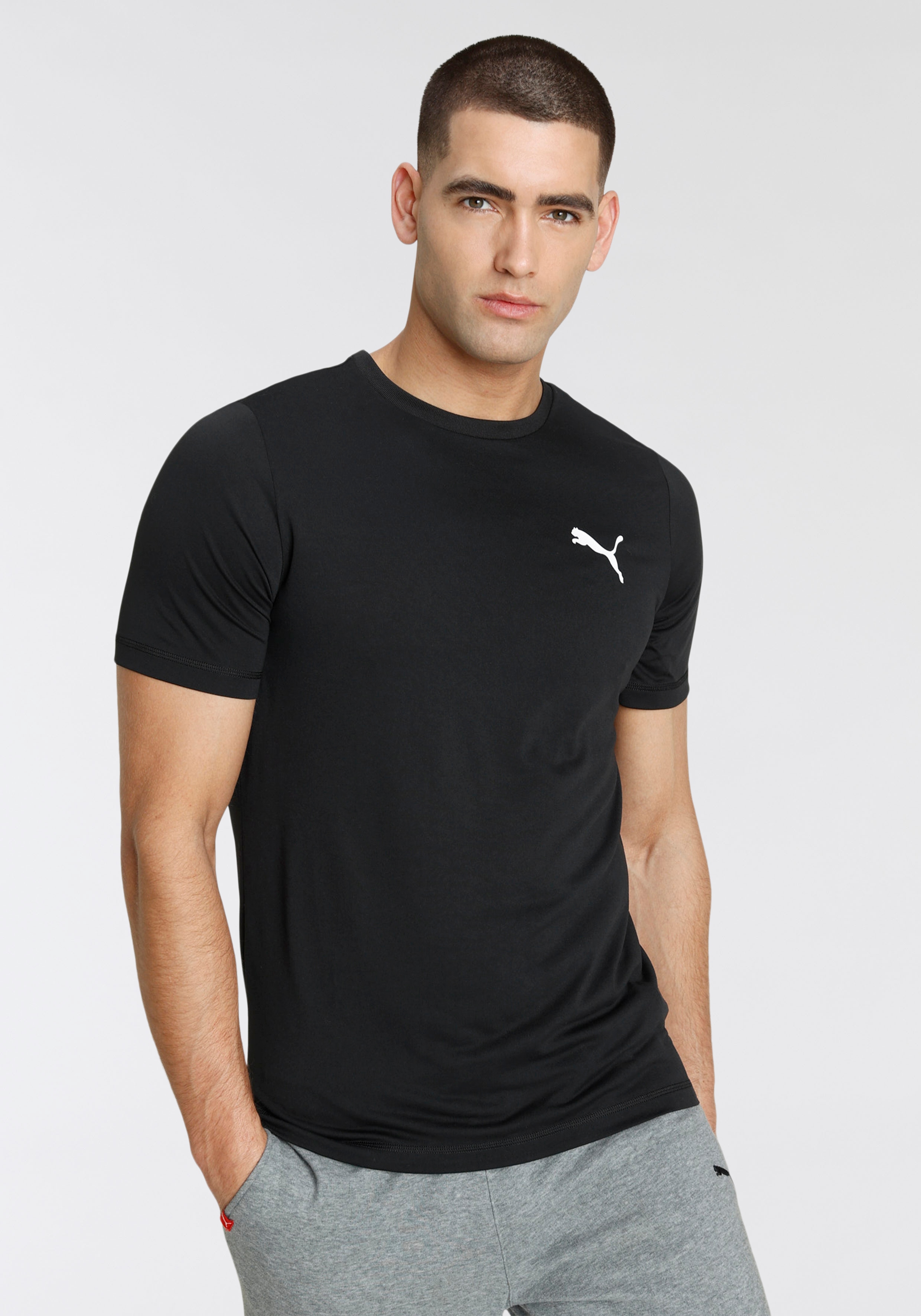 PUMA T-Shirt "ACTIVE SMALL LOGO TEE" sportlicher Stil, Kurzarm, Rundhalsausschnitt