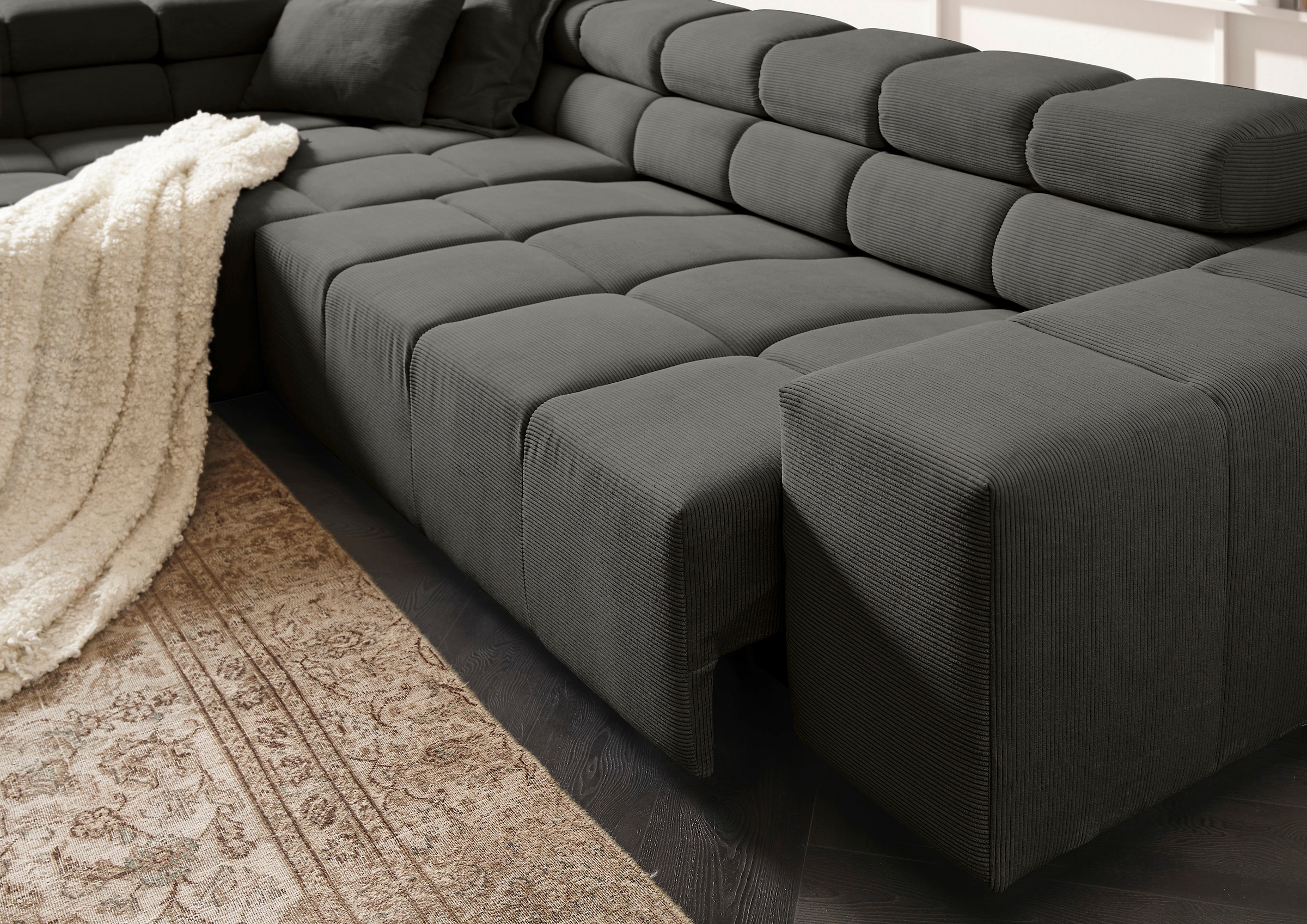 INOSIGN Ecksofa »Ancona incl. Kopfteilverstellung, Breite 319cm, L-Form«, wahlweise motorische Sitztiefenverstellung, auch in Cord + Easy Care