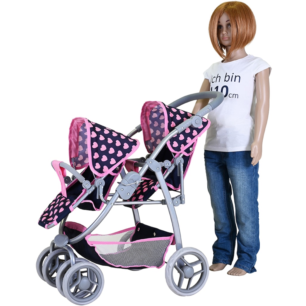 Knorrtoys® Puppen-Zwillingsbuggy »Milo - Pink Hearts«