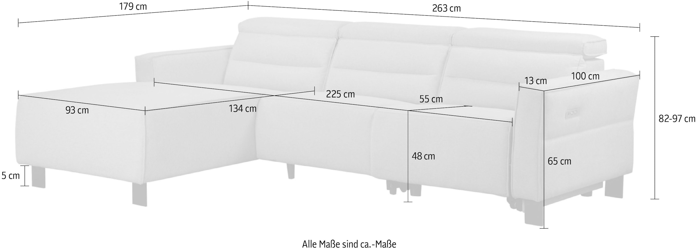 Places of Style Ecksofa »Carpari, L-Form, 263 cm, mit manueller o. elektrischer Relaxfunktion«, und USB/ Kopfteilverstellg