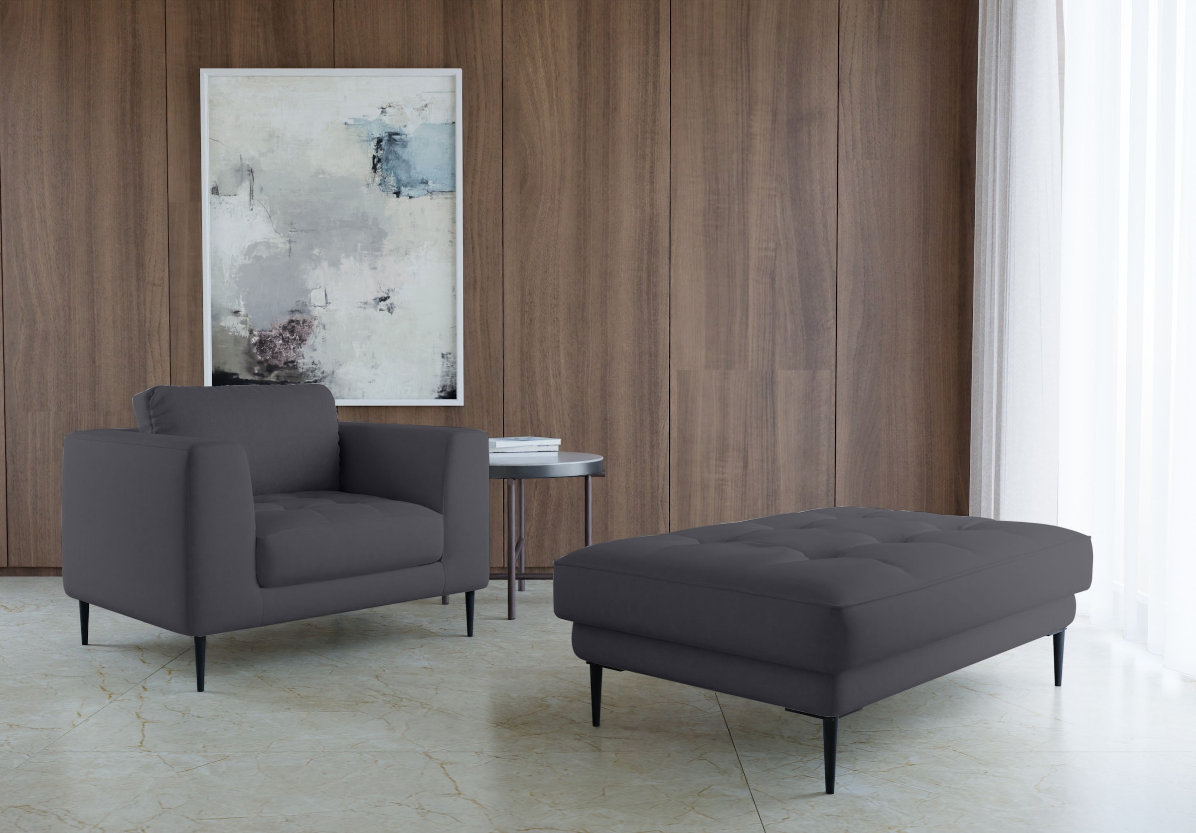 TRENDMANUFAKTUR Hocker »Luzi, Polsterhocker, moderner Fußhocker« passend zur Serie, extra hohe Metallfüße, 125 x 42x 72 cm