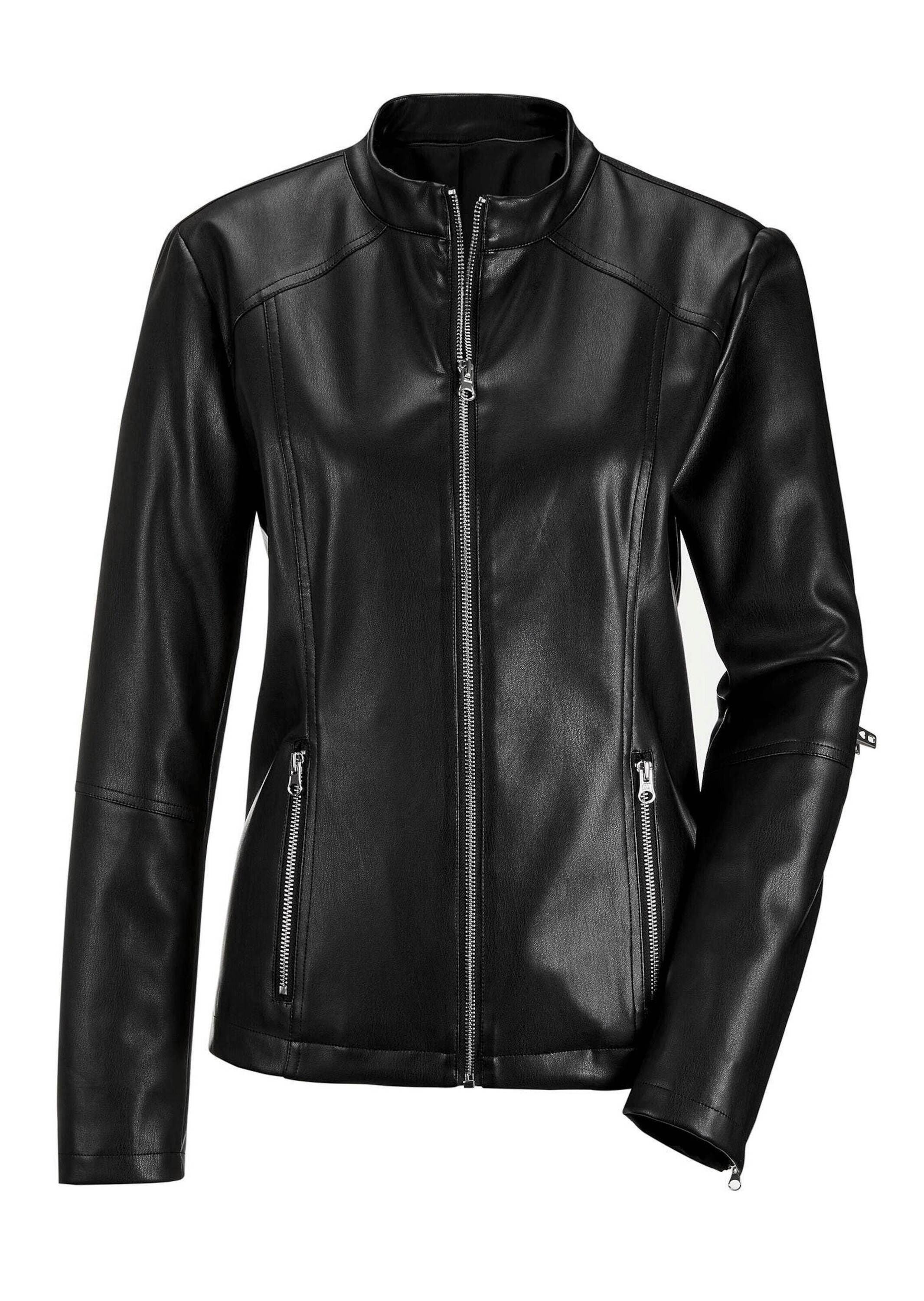 GOLDNER Kurzjacke "Lederoptik-Jacke mit silbernen Reißverschlüssen" figurfo günstig online kaufen