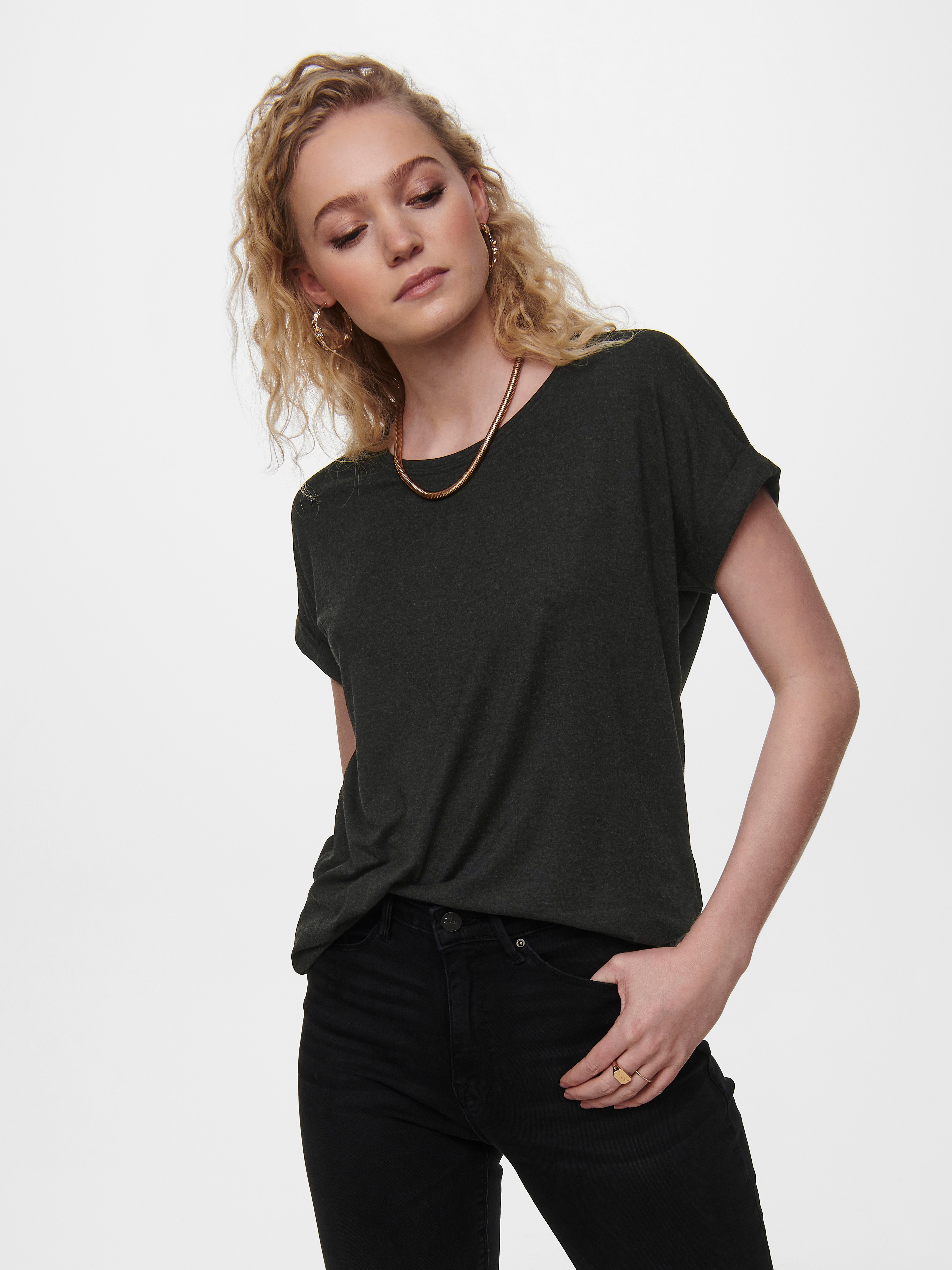ONLY "ONLMOSTER – T-Shirt mit melierter Optik und elastischem Material" meliert, casual, lässig geschnitten, Viskosemischung, Rundhals