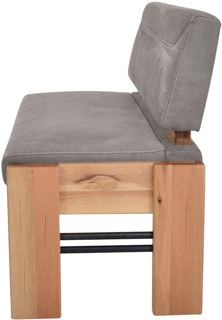 Polsterbank K+W KOMFORT & WOHNEN, grau (lightgrau 85, balkeneiche natur), B:181cm H:90cm T:63cm, Sitzbänke, Polsterbank, gepolsterte Stauraumbank, Massivholz, in 2 Breiten 161cm oder 181cm 2