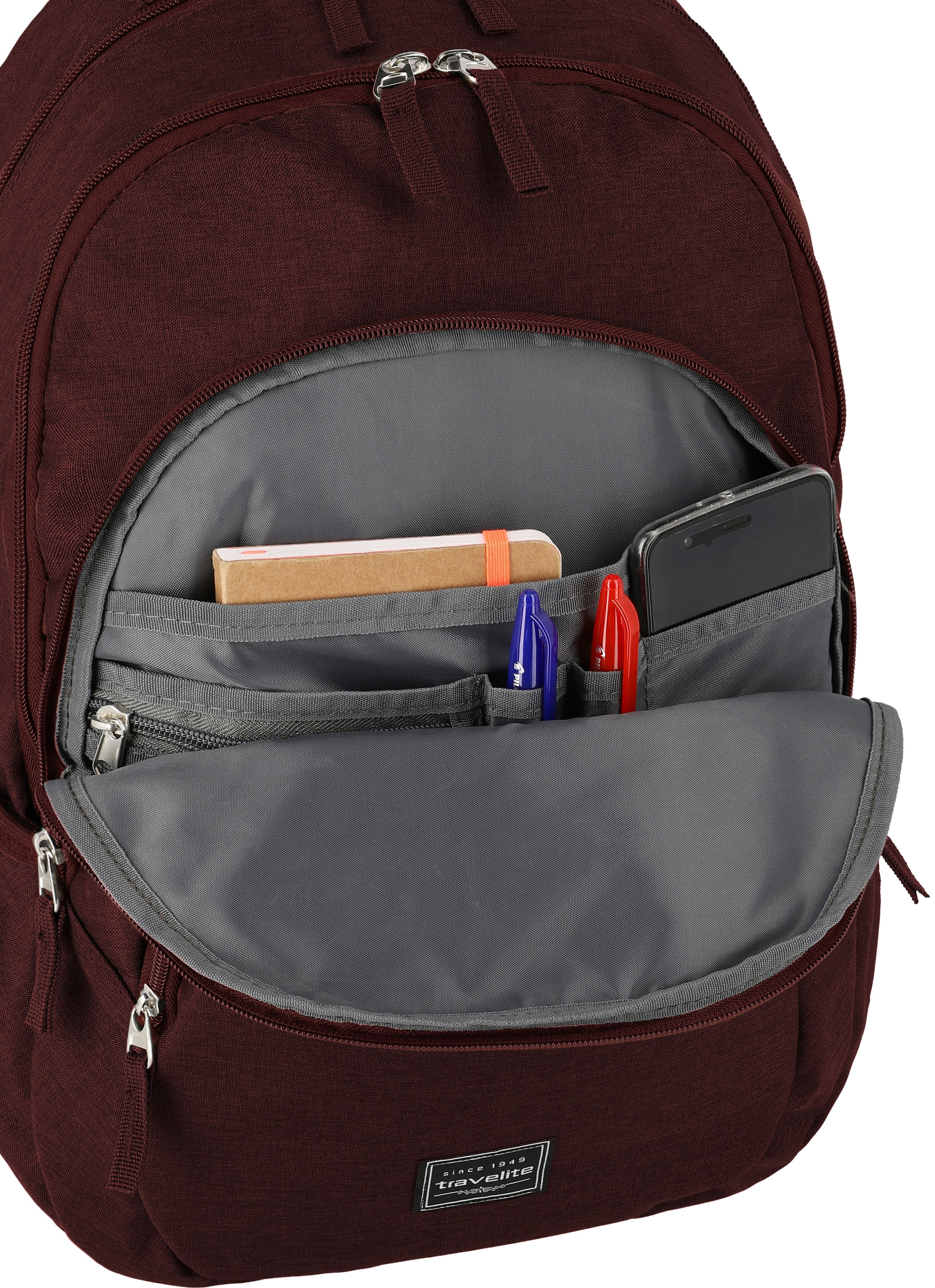 travelite Laptoprucksack »Basics, bordeaux«, Arbeitsrucksack Schulrucksack Freizeitrucksack mit 15-Zoll Laptopfach