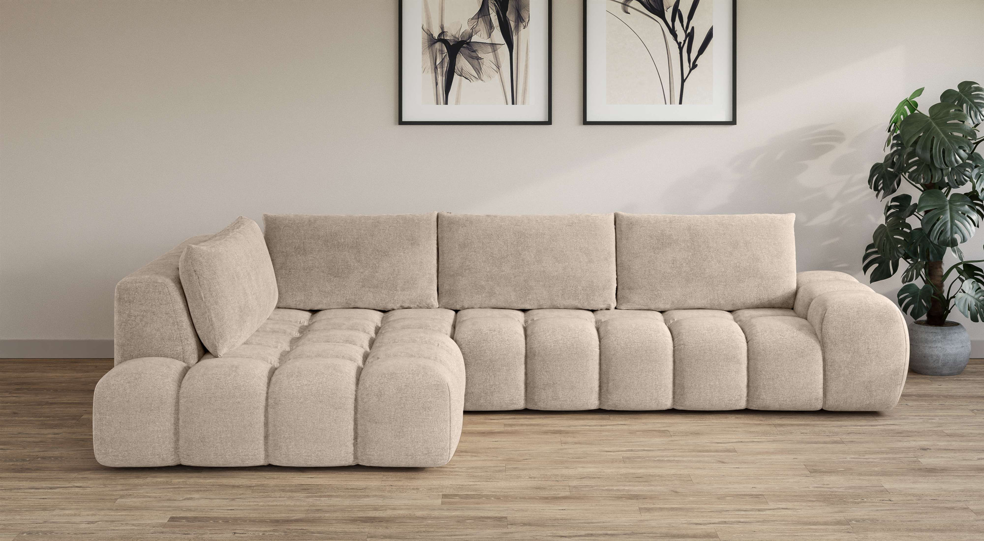 OTTO home Ecksofa "AZITA L-Form, XL 296 cm - Designsofa in Bubble-Optik" lose Rückenkissen, traumhafte Steppung