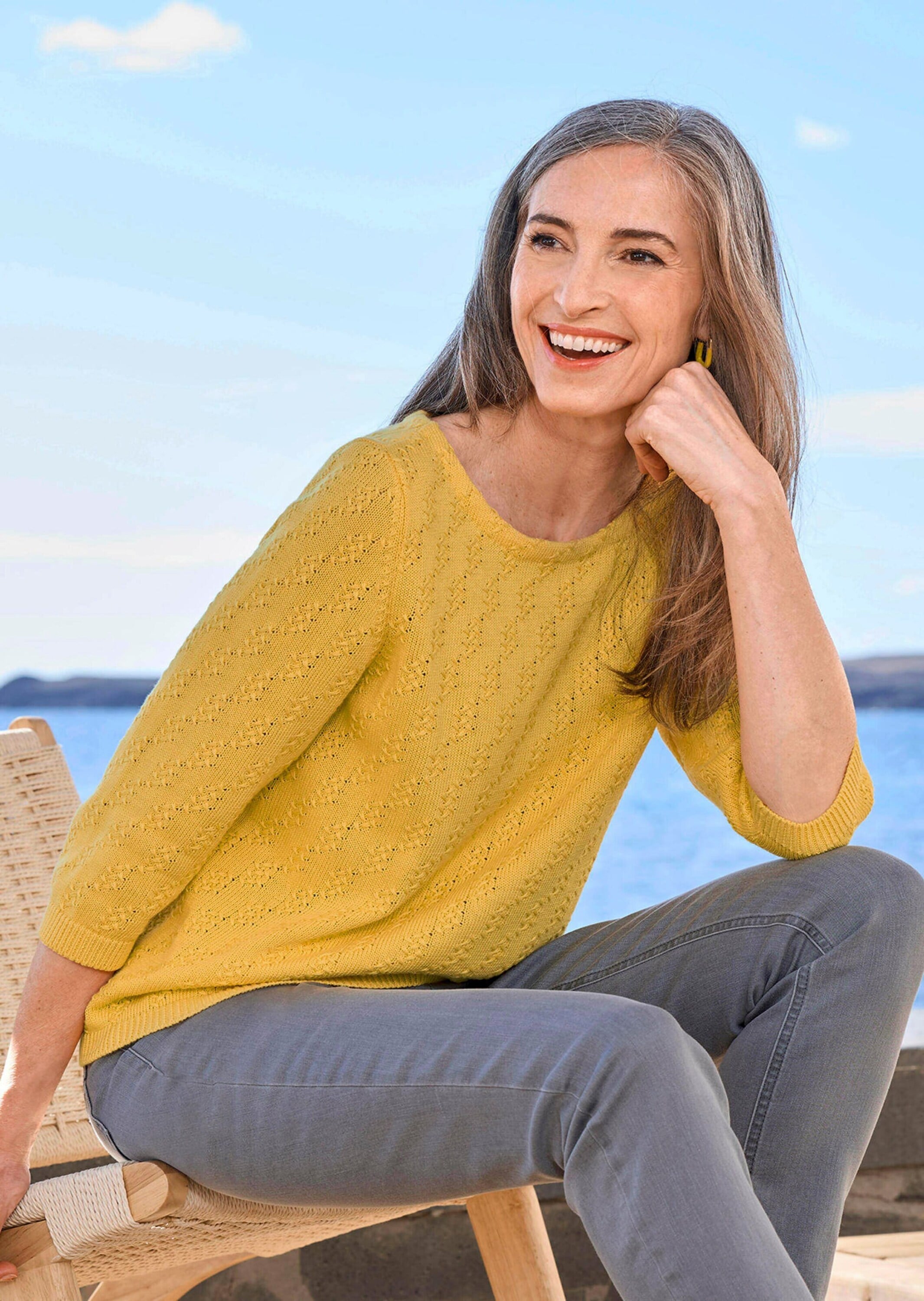 GOLDNER Rundhalspullover »Halbarm Baumwollpullover mit Struktur«