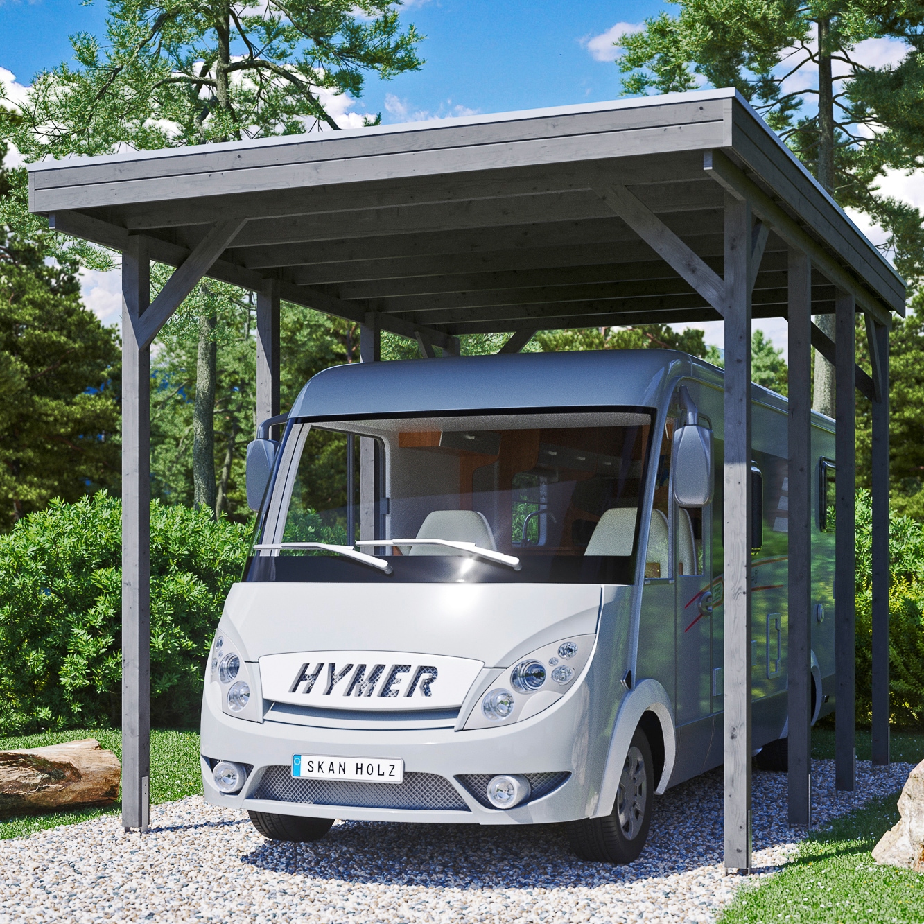 Skanholz Einzelcarport "Caravan-Friesland" Massivholz 355 cm dunkelgrau