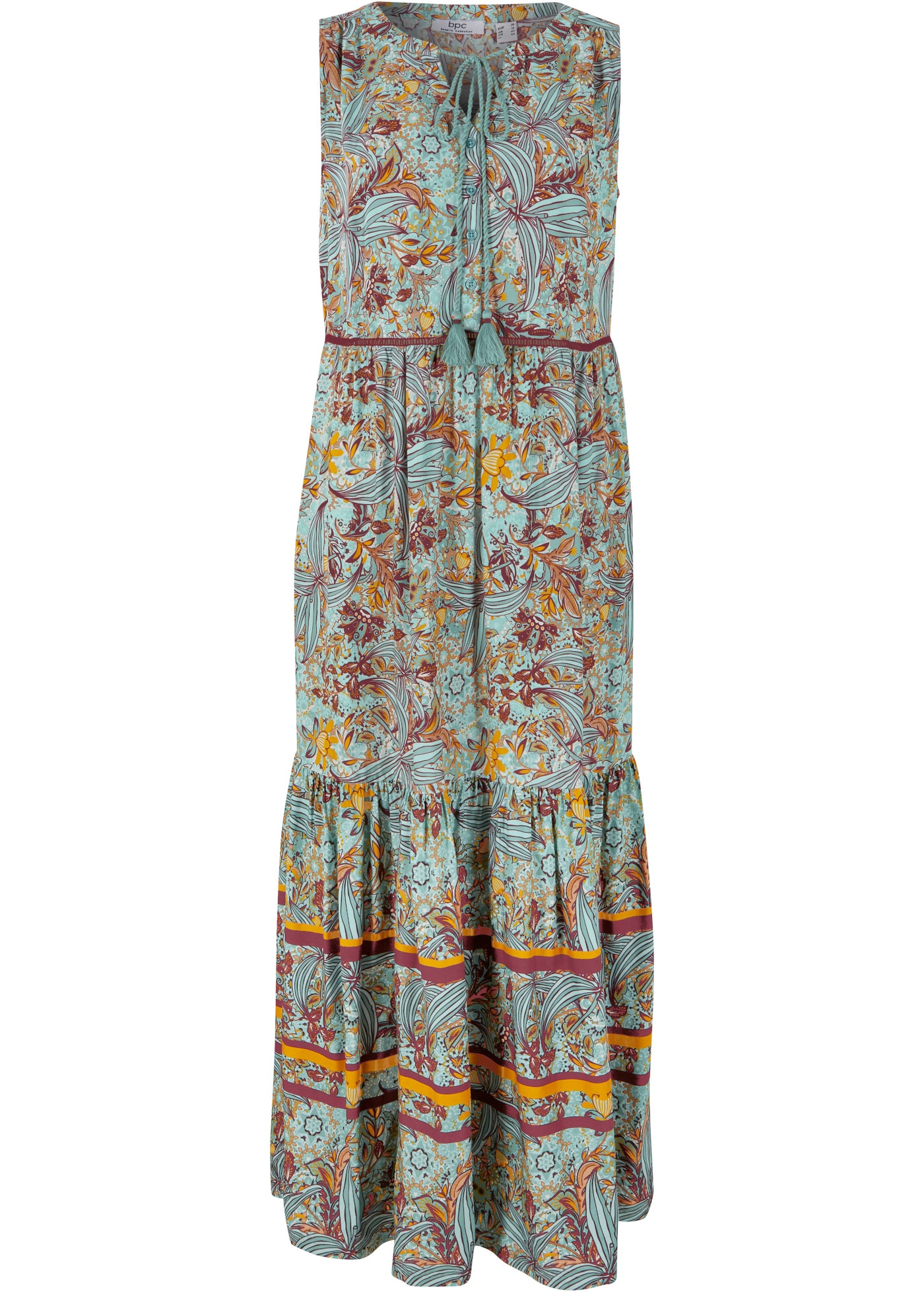 bonprix Maxikleid eleganter Stil, aus Viskose, Loose Fit, ärmellos, mit Bordürendruck
