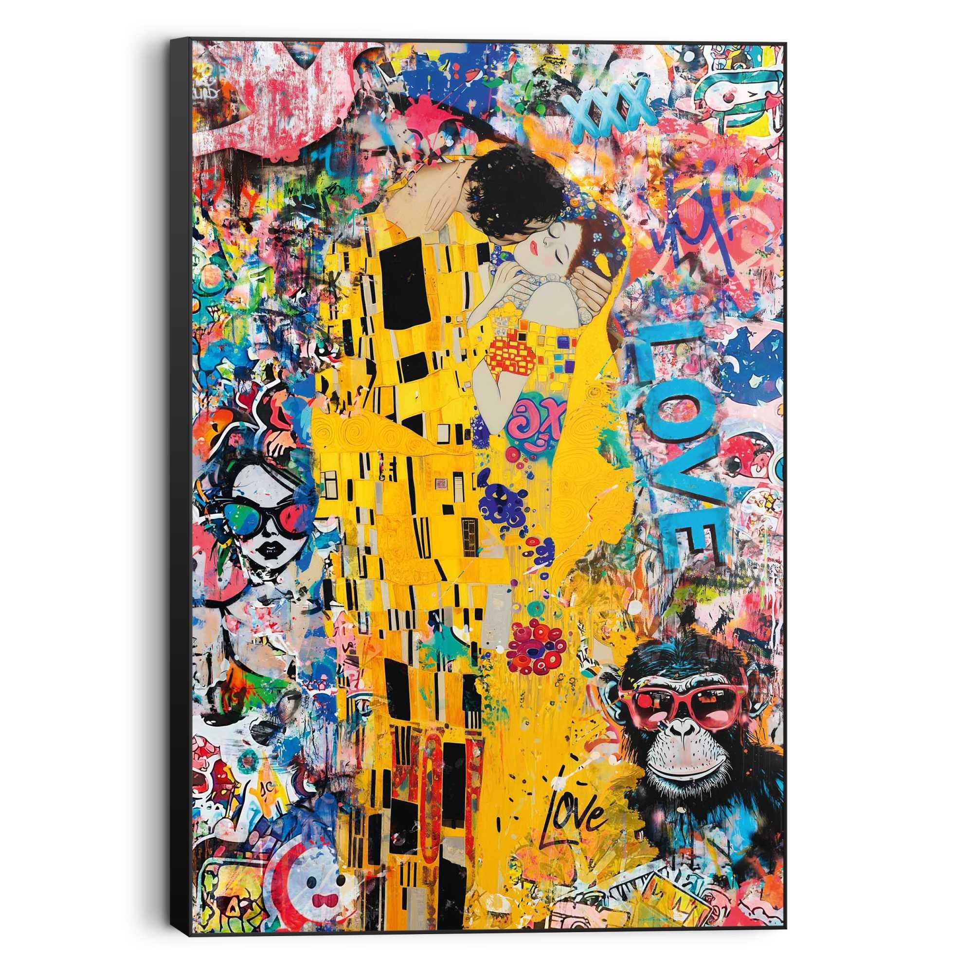 Reinders Wandbild "The Modern Kiss" Wohnzimmer - Graffiti - Klimt - Street Art - Gelb - MDF - Street Art