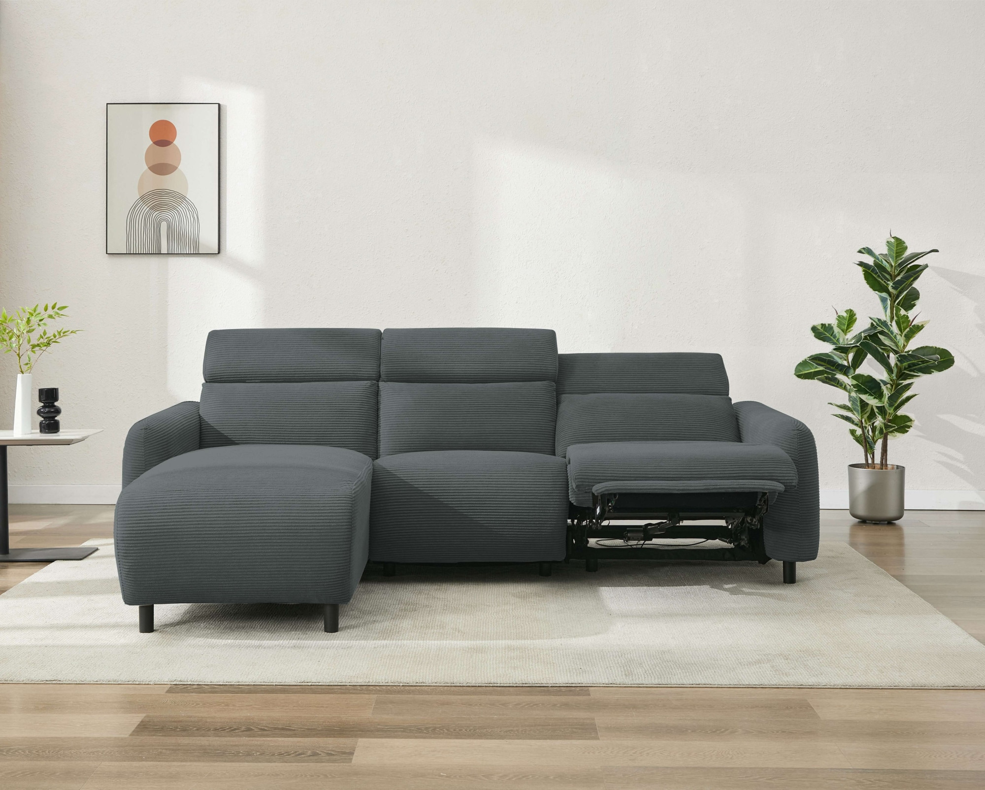 Home affaire Ecksofa »SKAANE Struktur, L-Form, 274 cm, manuelle u. elektrische Funktion,«, Kopfteilverstellung, Relax-und Liegefunktion, Federkernpolsterung