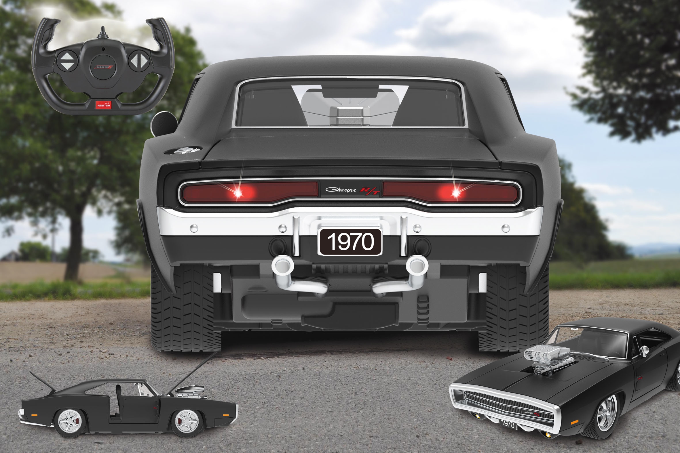 Jamara RC-Auto »Dodge Charger R/T 1970, 1:16, schwarz, 2,4GHz«, mit Licht und Sound