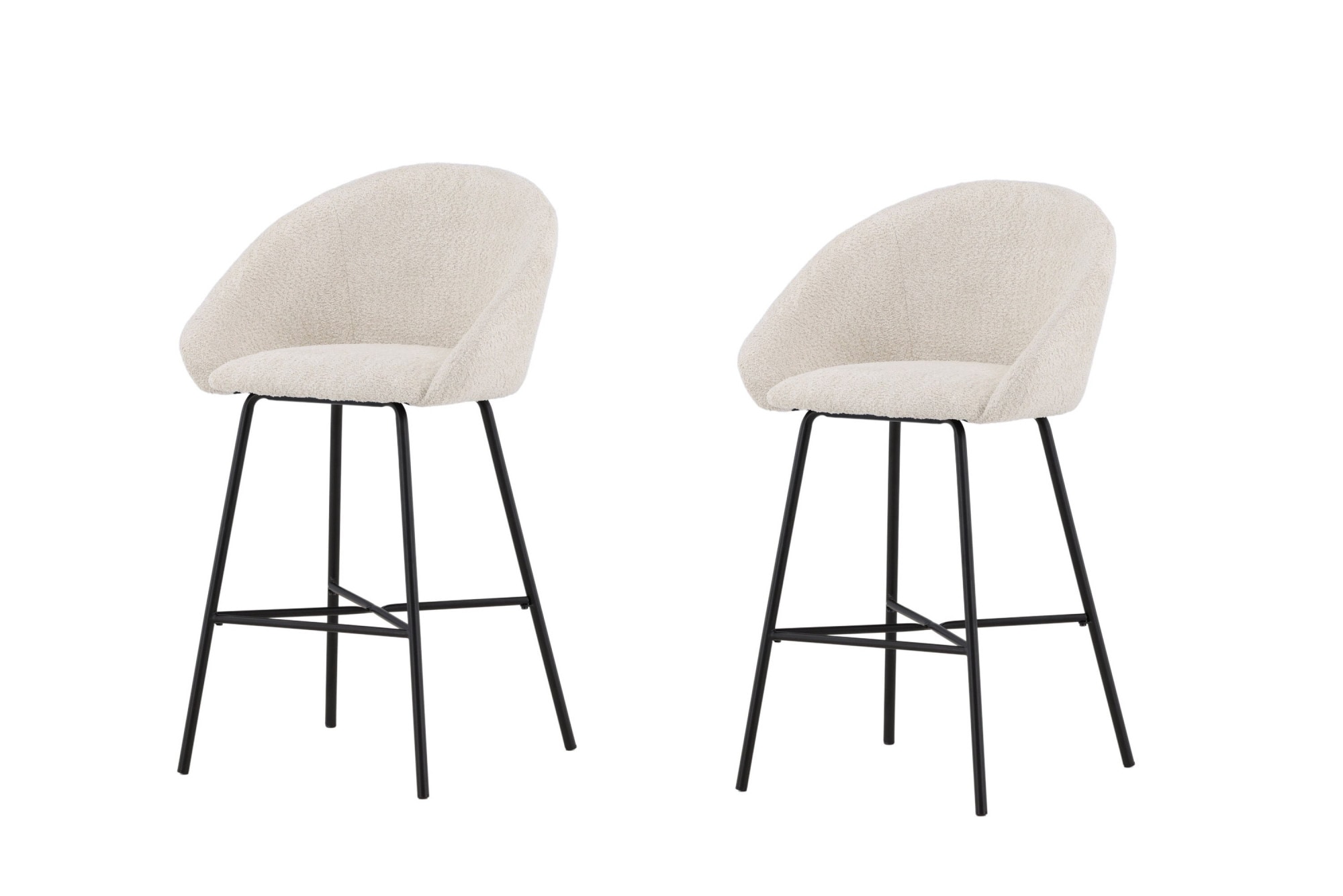 Venture Home Barhocker "Velvet, 2er-Set Barhocker mit weißem Teddy-Sitz, belastbar bis 150 kg" 2 Stk. tlg. Tresenstuhl, Plüsch-Bezug, schwarzer Stahlrahmen, Fußstütze, kuschelig