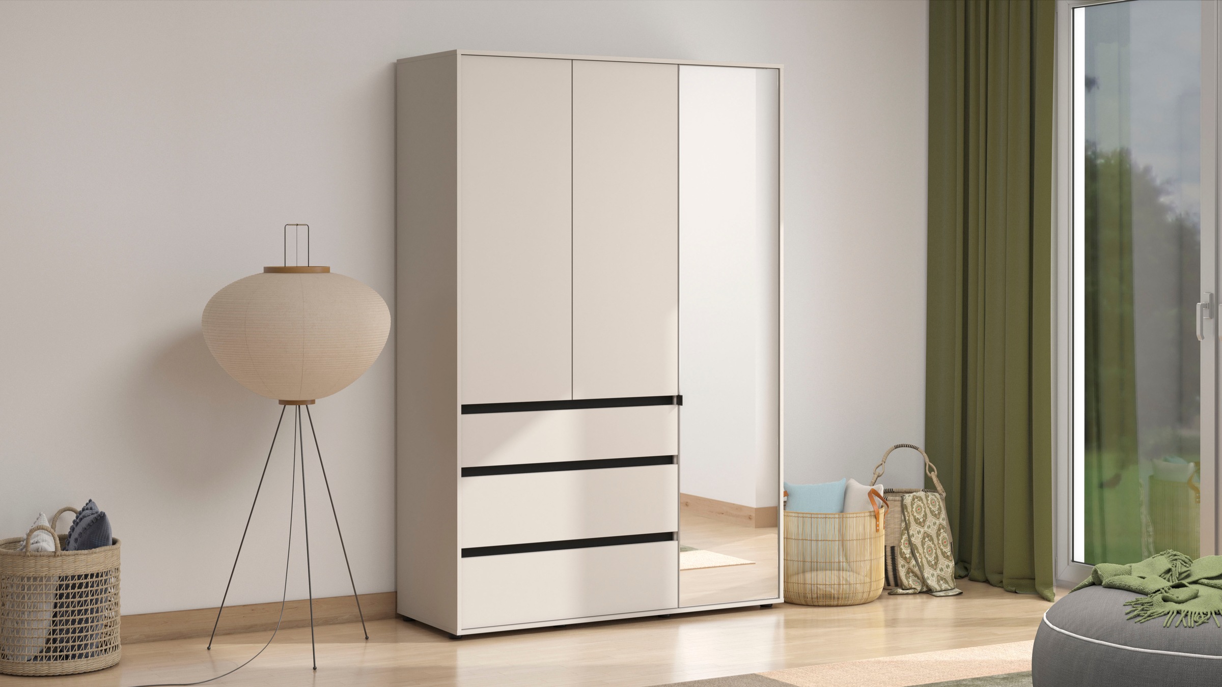 Home affaire Kleiderschrank "Corbett, grifflose Optik, FSC-zertifziert, Made in Europe" 138 oder 182,5cm breit, 211cm hoch und 54,5cm tief, mit Spiegel, 3 Schubladen und Innenausstattung