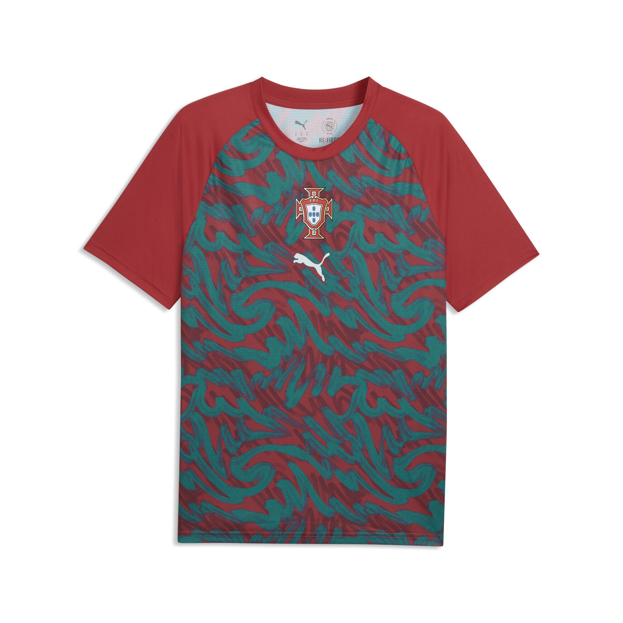 Trainingsshirt PUMA "Portugal Aufwärmtrikot Herren", Damen, Gr. S, club rot grün lagoon, Obermaterial: 100% Polyester, clean, slim fit, Rundhals, Shirts