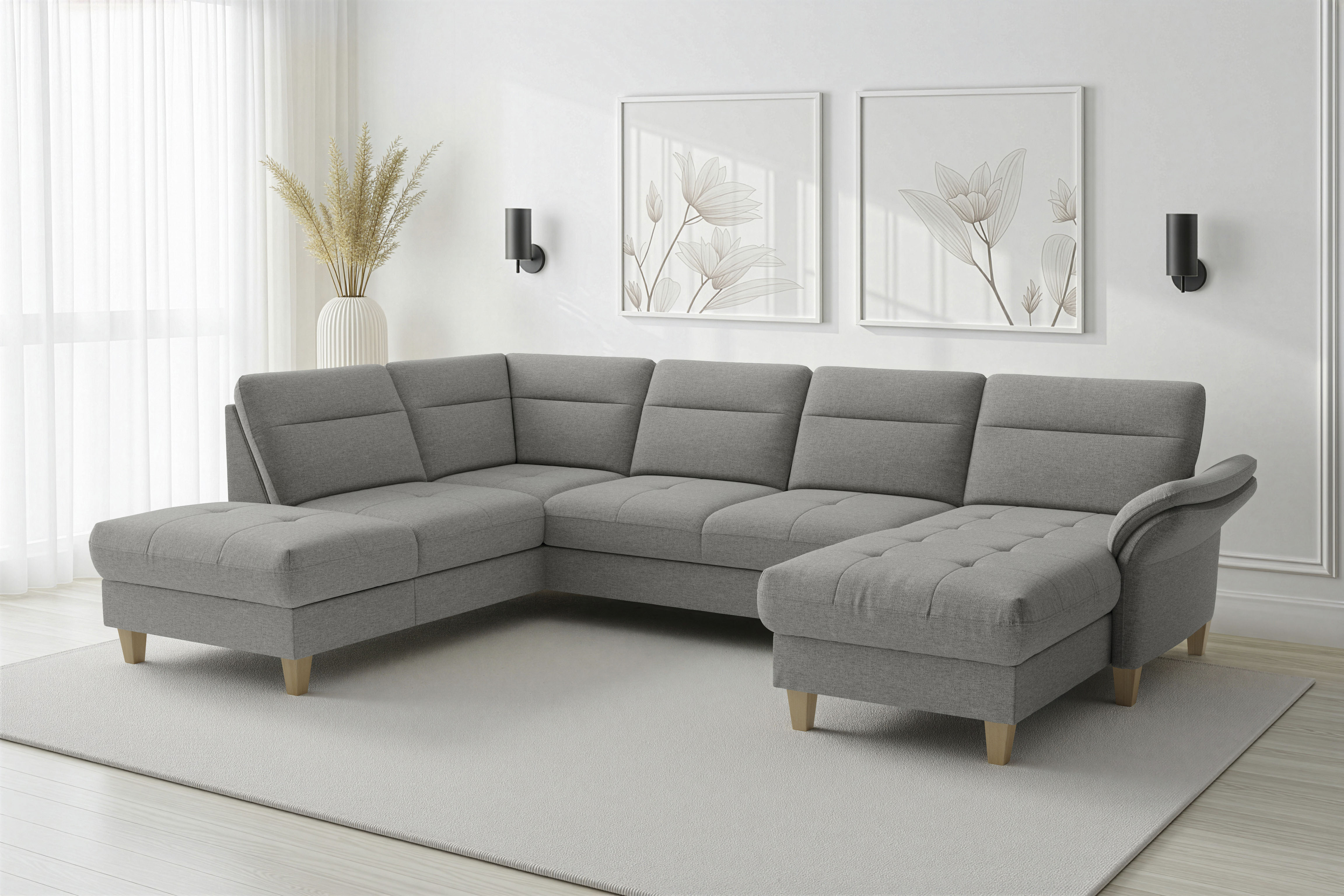 sit&more 1100000002199 "Pamela U-Form, B: 292 cm, optional Schlaffunktion & Bettkasten" wahlweise mit Armteilverstellung, Sofa mit Federkern, Sitzhöhe: 48 cm