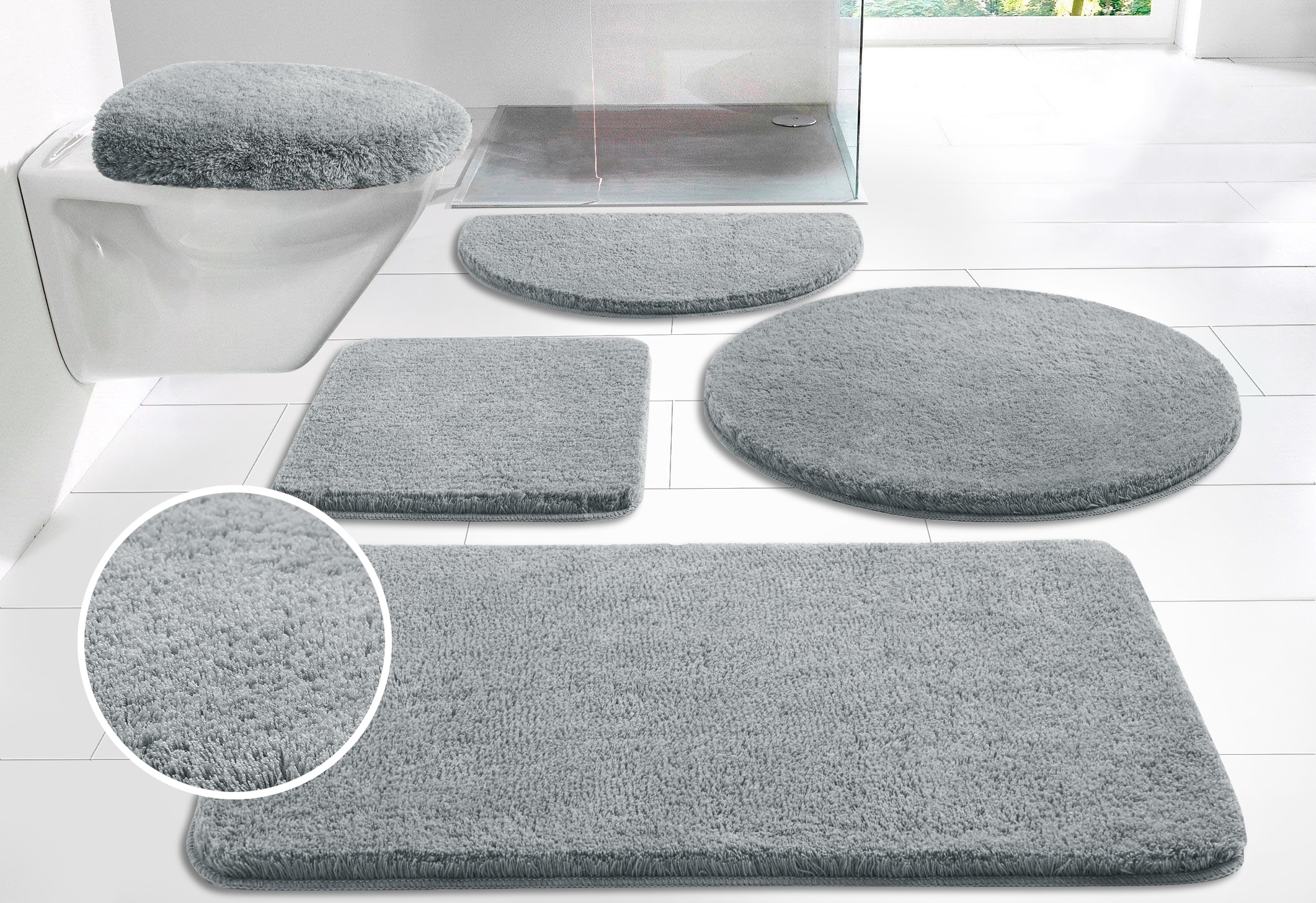 my home Badematte »Merida, Badvorleger, Badezimmer Teppich«, rutschhemmend beschichtet, fußbodenheizungsgeeignet-schnell trocknend-strapazierfähig, Badteppich, Uni Farben, rechteckig, rund & als 2-tlg. Set erhältlich