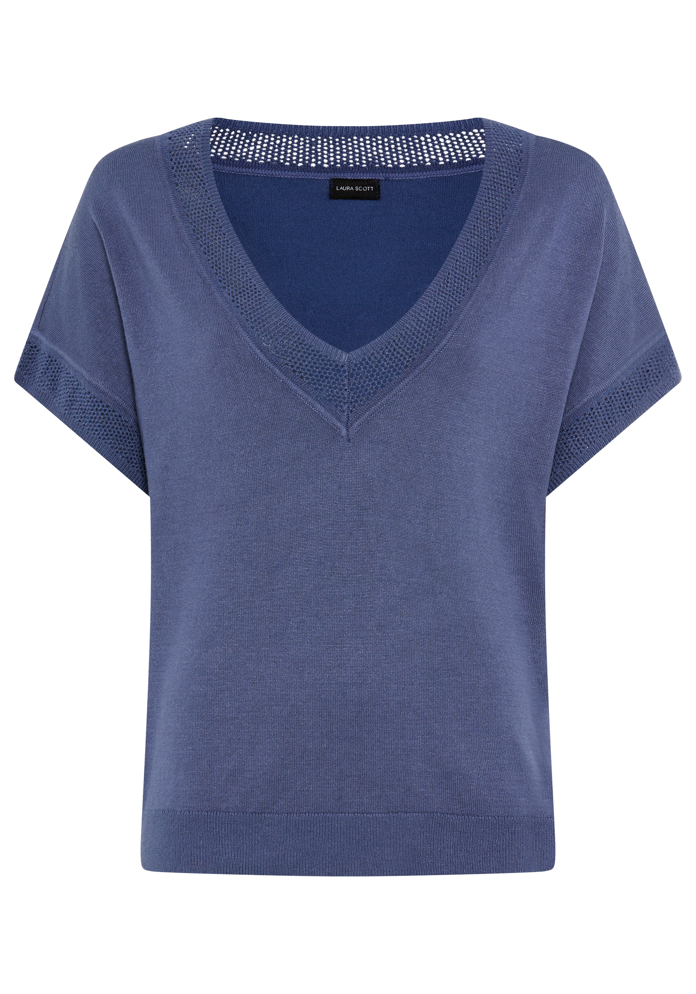 Laura Scott Kurzarmpullover »im sommerlichen Tshirt Schnitt« mit dezentem Ajourmuster als Ausschnitt-Detail