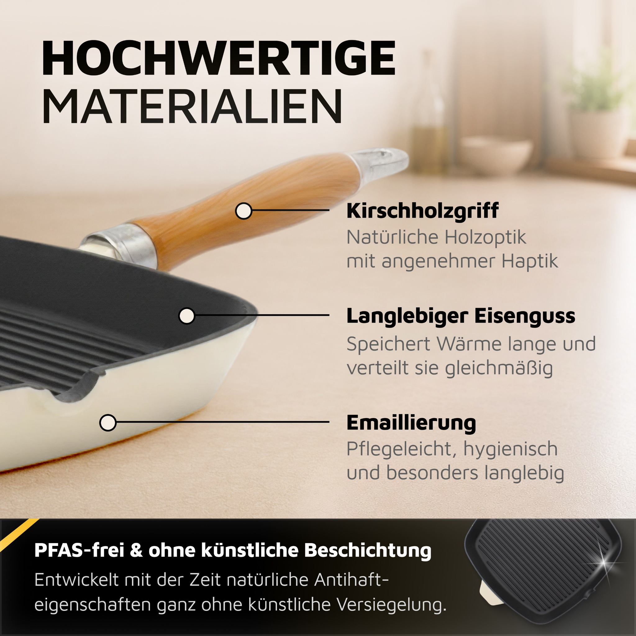 Krüger Steakpfanne »Einsenguss Grill-/ Steakpfanne SAVANNA, 28 x 28cm« Gusseisen 1 Stk. tlg. für Induktions-Kochfelder geeignet