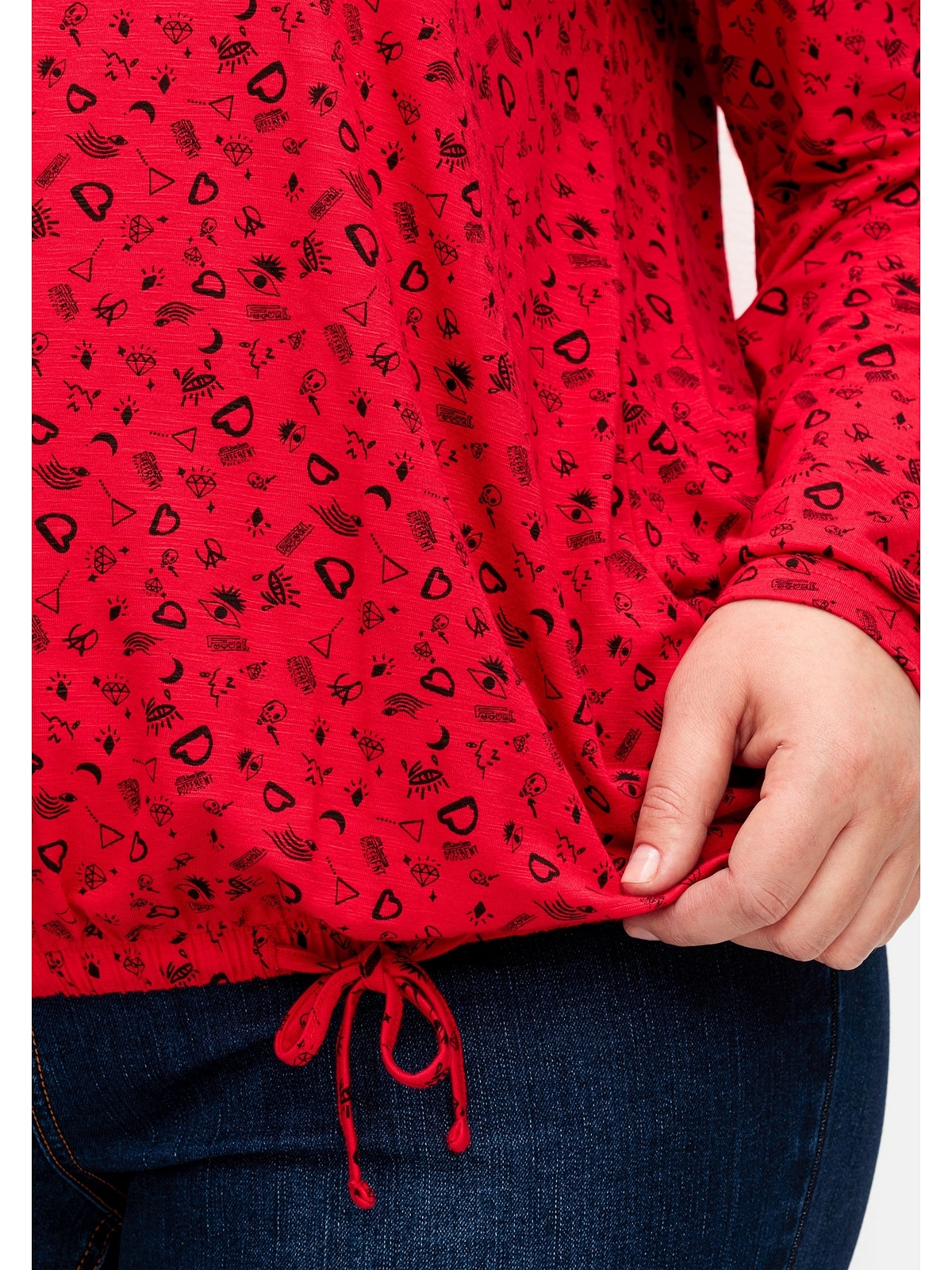Sheego Langarmshirt »Große Größen«, mit Alloverdruck und Saum-Bindeband  online bestellen | BAUR