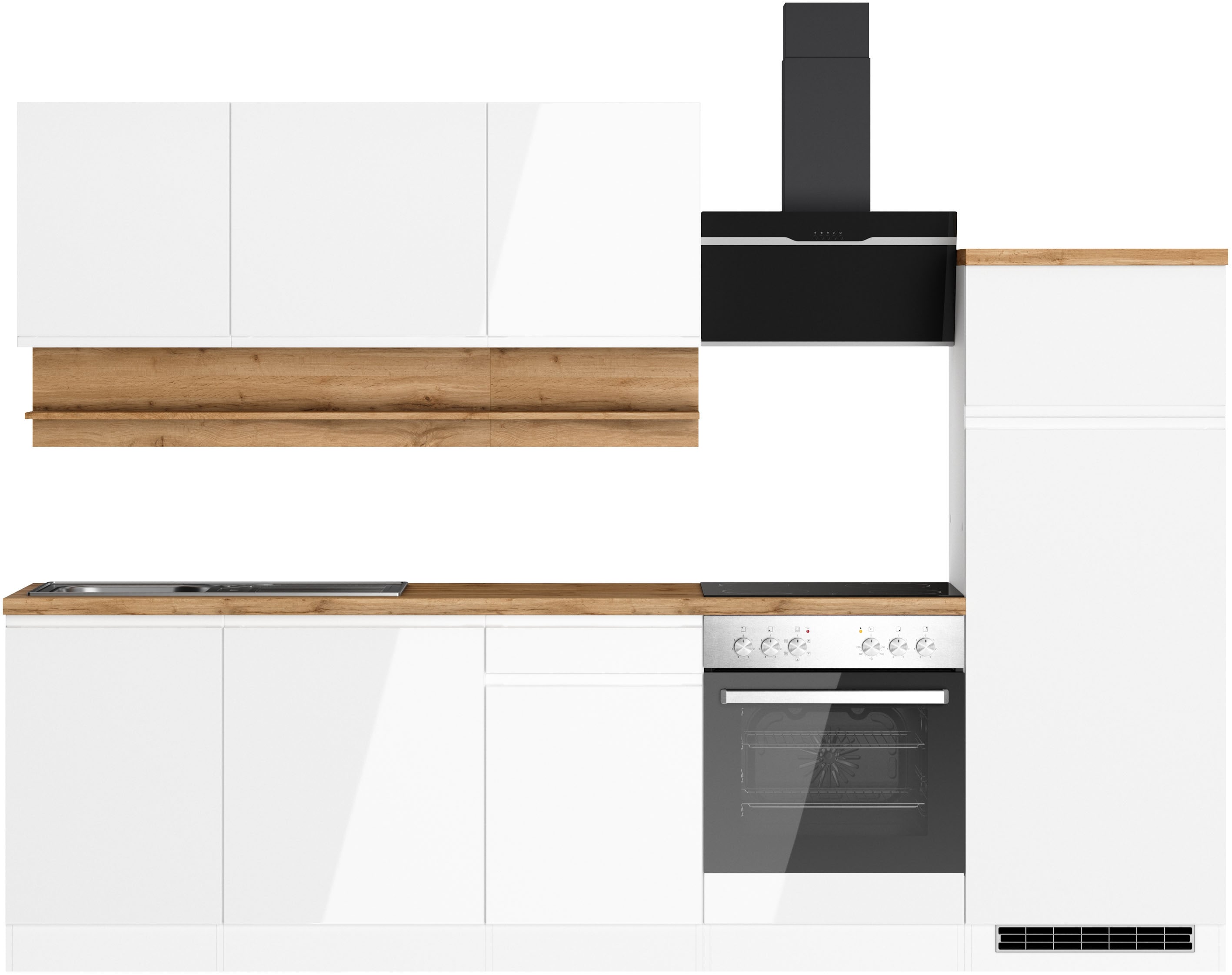 KOCHSTATION Küchenzeile "KS-Virginia,neu in verbesserter Ausführung" Arbeitsplatte 38 mm stark, Stauraum, Softclose, Breite 280 cm, Soft-Close, wahlweise mit E-Geräten