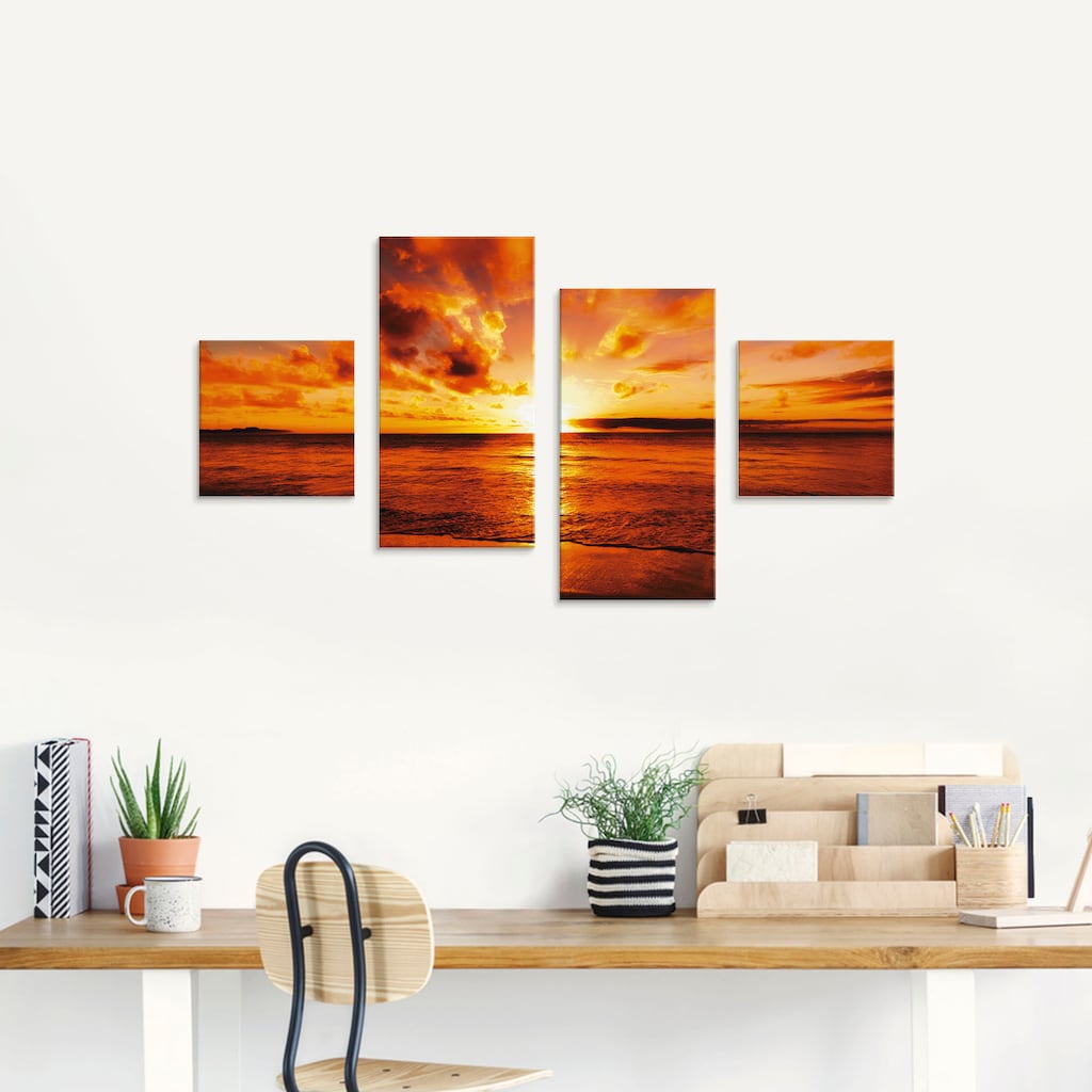 Artland Glasbild »Schöner Sonnenuntergang Strand«, Gewässer, (4 St.)