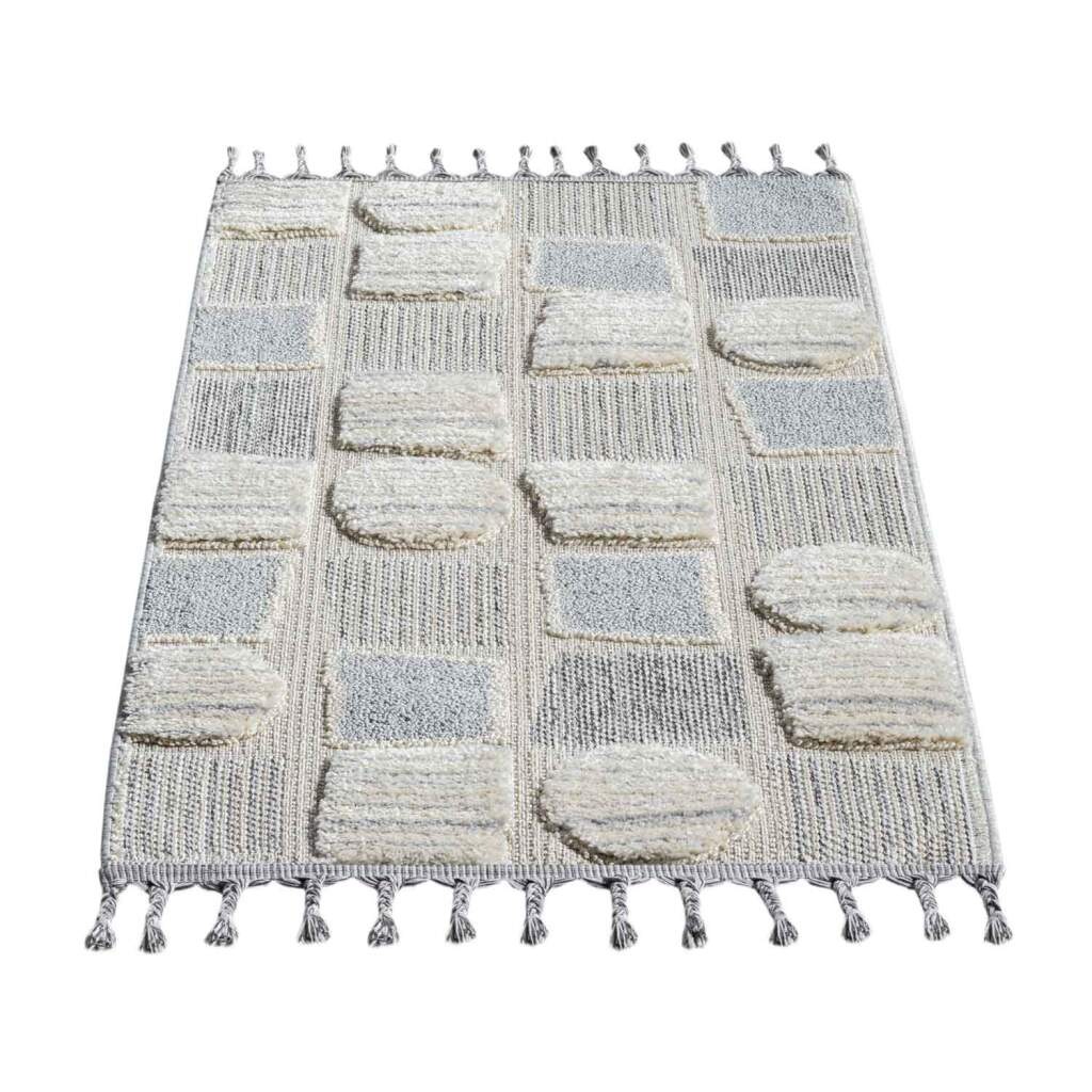 Carpet City Hochflor-Teppich »VALENCIA 950« rechteckig 20 mm Höhe Läufer, Boho-Stil, Hochtief-Muster/ 3D-Effekt, mit Fransen