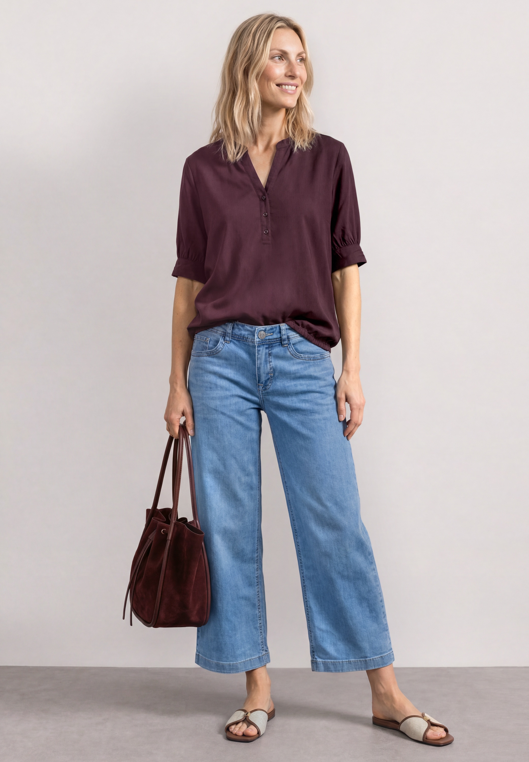 STREET ONE Kurzarmbluse Kurze Sommerbluse mit Splitneck