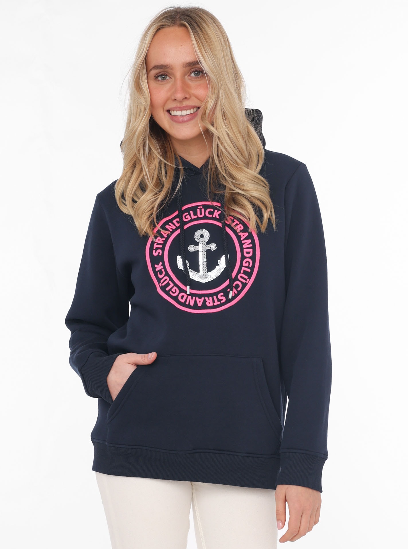 Zwillingsherz Kapuzensweatshirt, gestickter Schriftzug, Kapuze, Langarm, Kä günstig online kaufen
