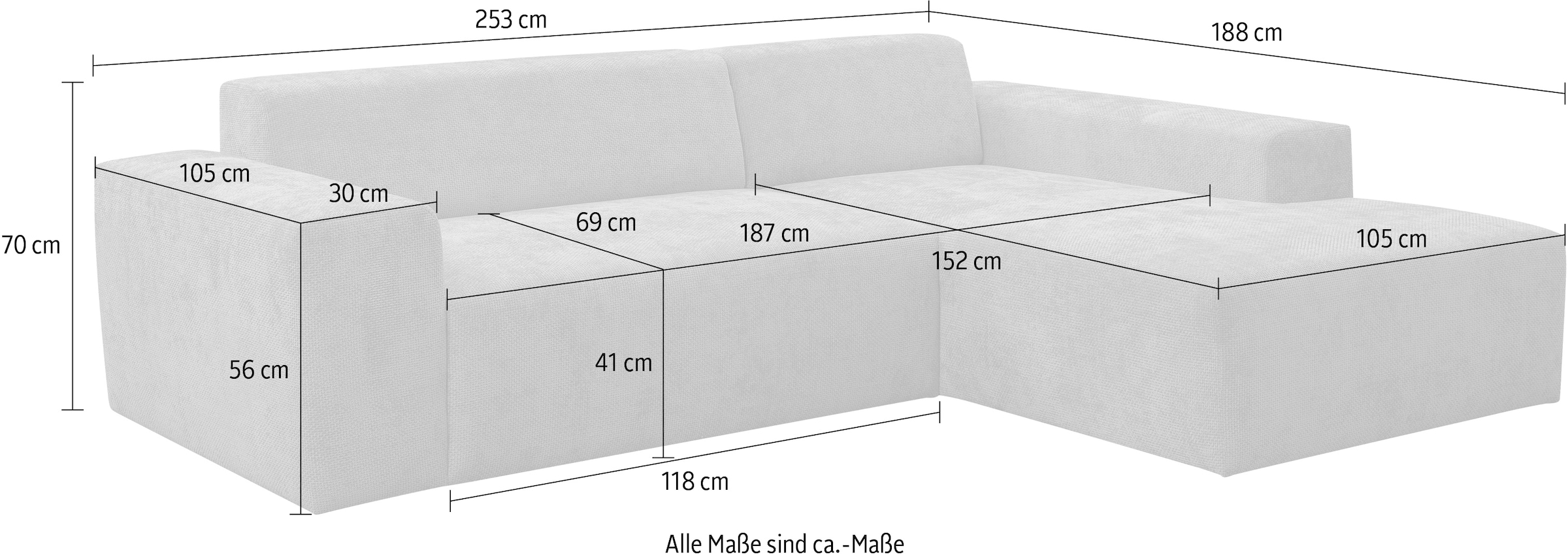 WERK2 Ecksofa »Zeus-L modern und zeitlos, Breite 253cm, bequemes Sofa«, Curvy Trend Ecksofa mit urbaner Optik