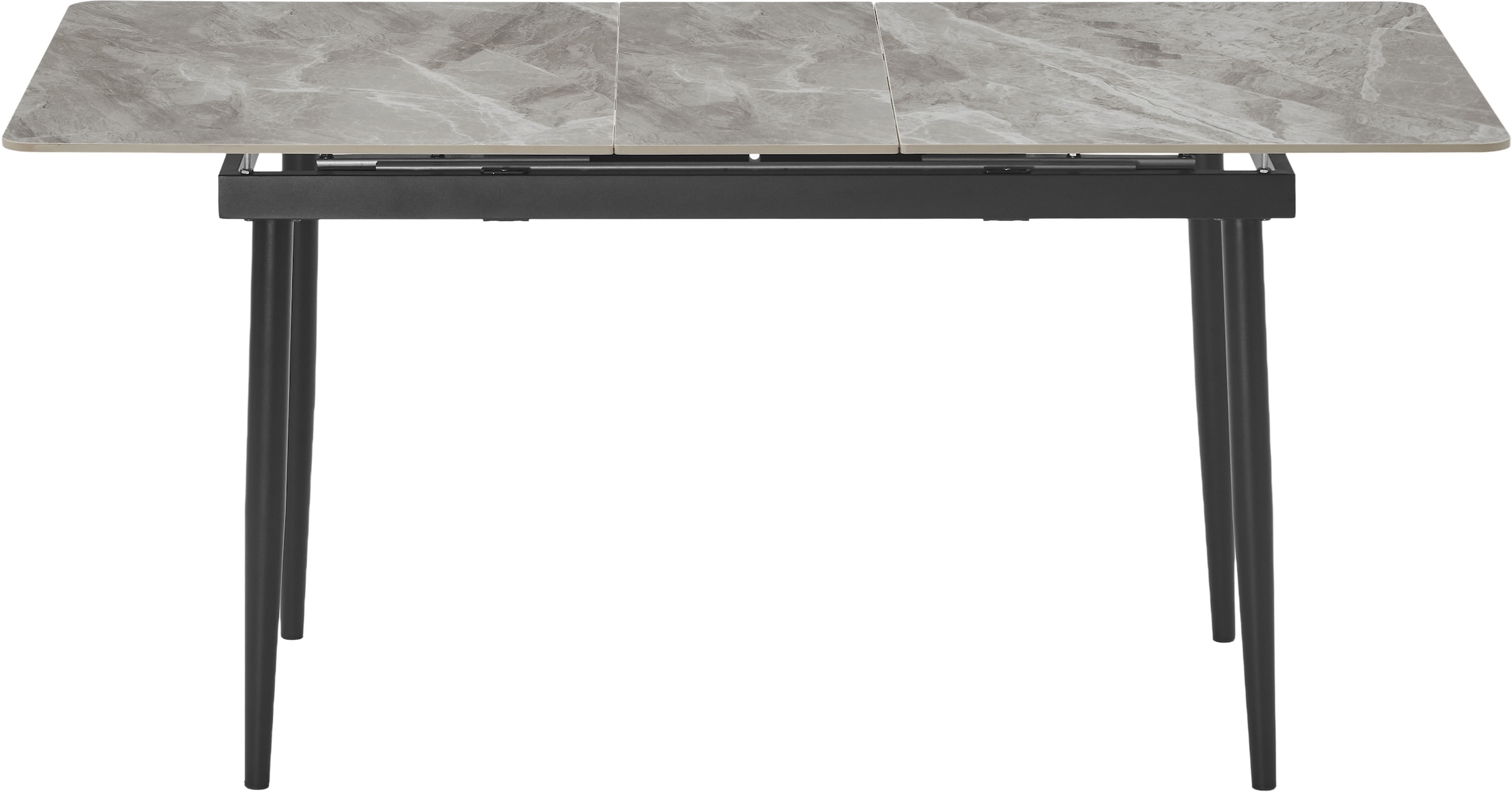 OTTO home Essgruppe »Stevian« Set, Ausziehbarer Esstisch + Bank + 2 Stühle, 4 Stk. tlg. Holz, Strukturstoffbezug, Freischwingerstühle, gesteppten Bänken