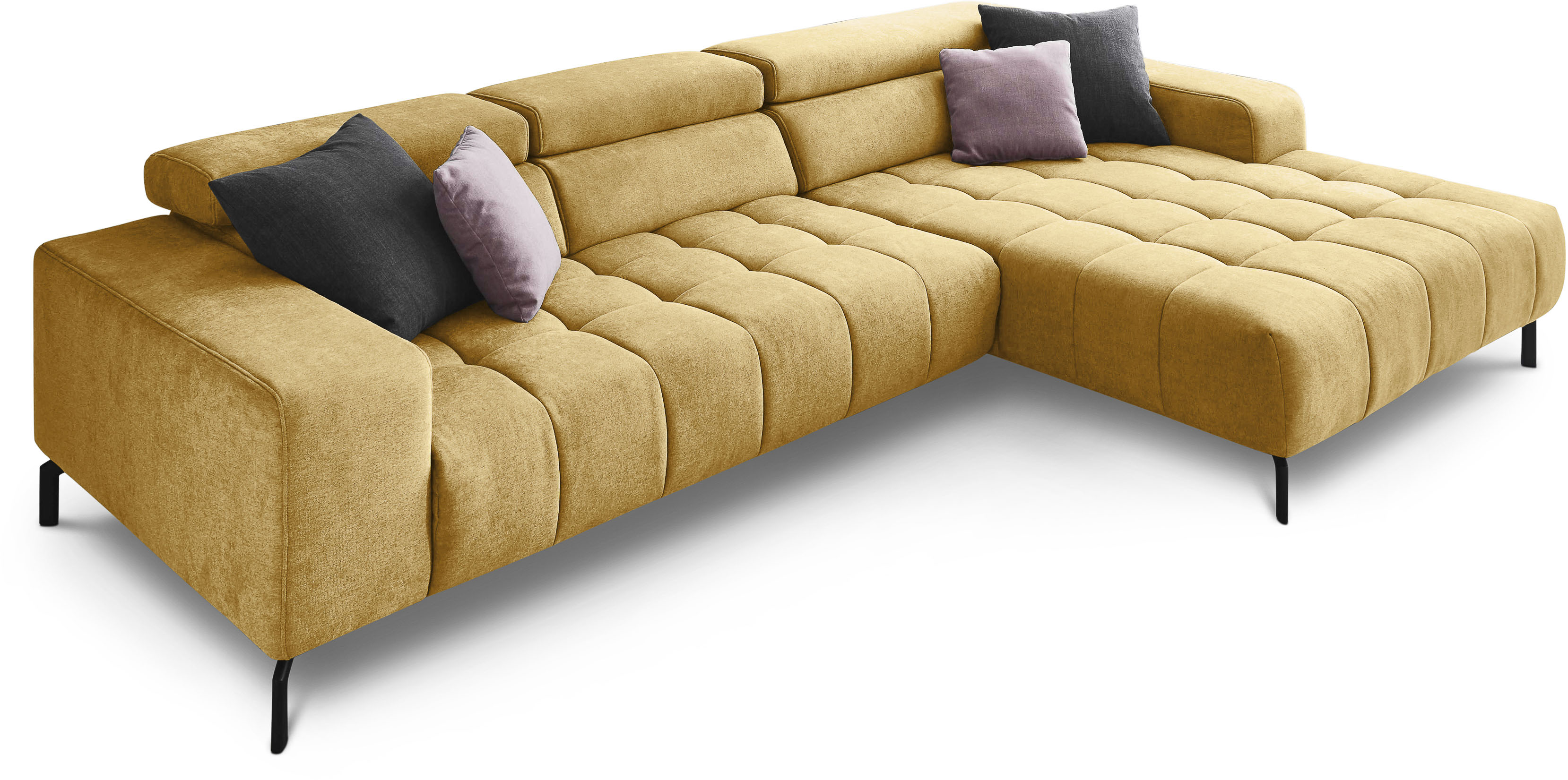 Die PlanBar Ecksofa "MP-IN18022 L-Form" mit Kopfteilverstellung & Zierkissen, optional Sitztiefenverstellung