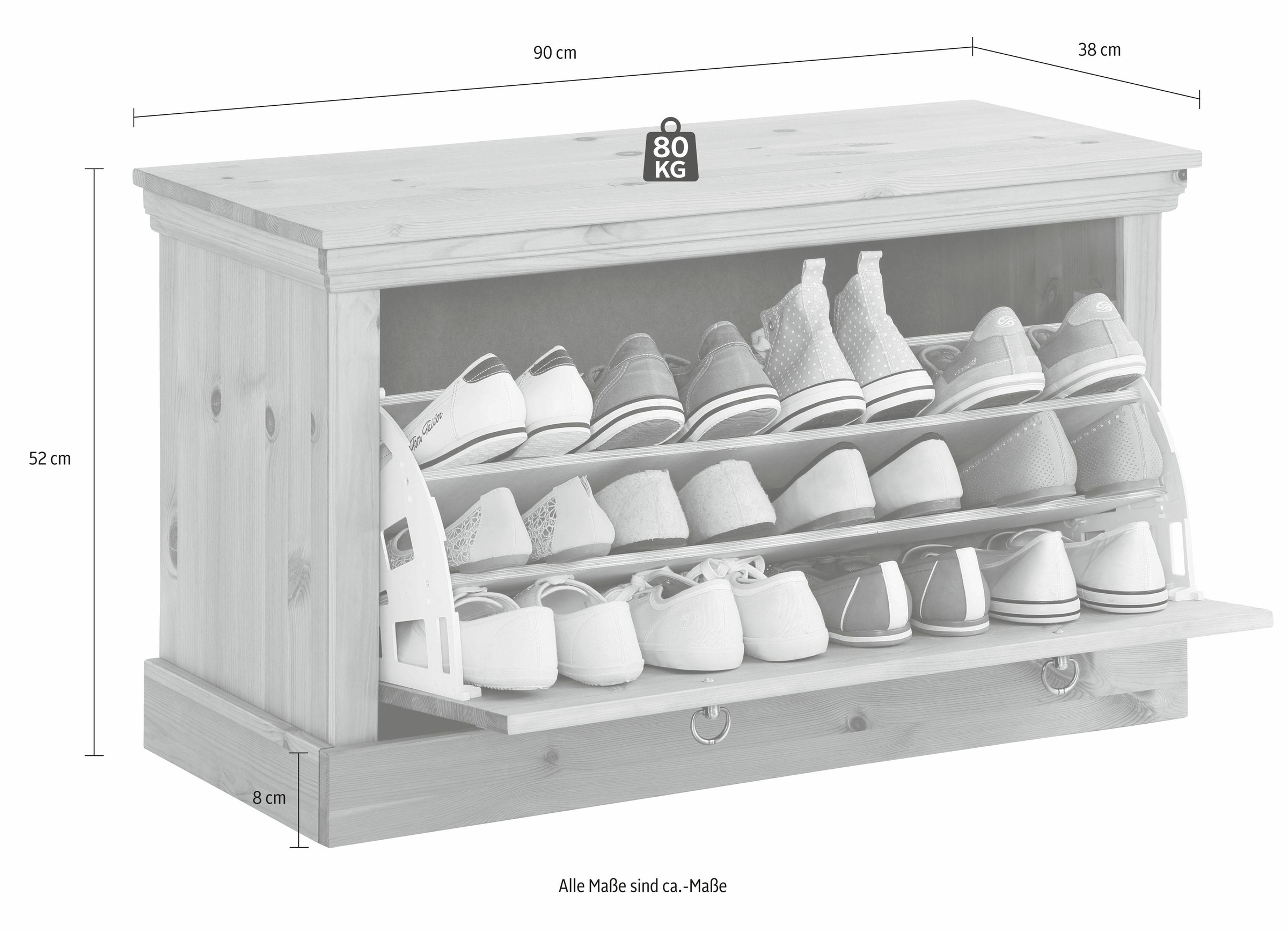 Home affaire Schuhbank »Basilico«, Breite 90 cm, Sitzhöhe 52 cm, Kassettenoptik, aus Massivholz, FSC®