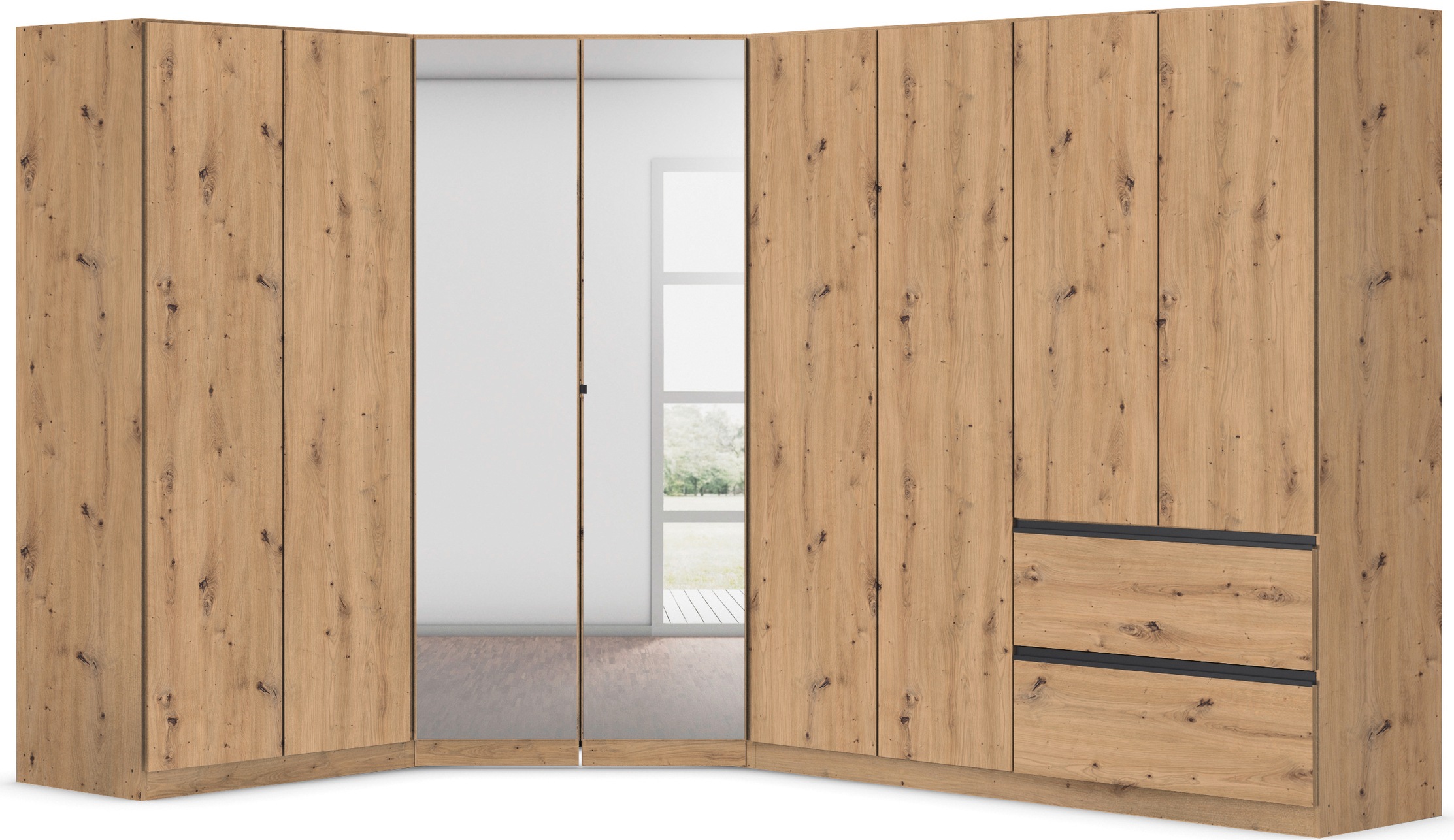 rauch Schrank-Set "Kleiderschrank Schrank Garderobe Wäscheschrank COSTA mit Spiegel", viel Platz, grifflose Front und Pu