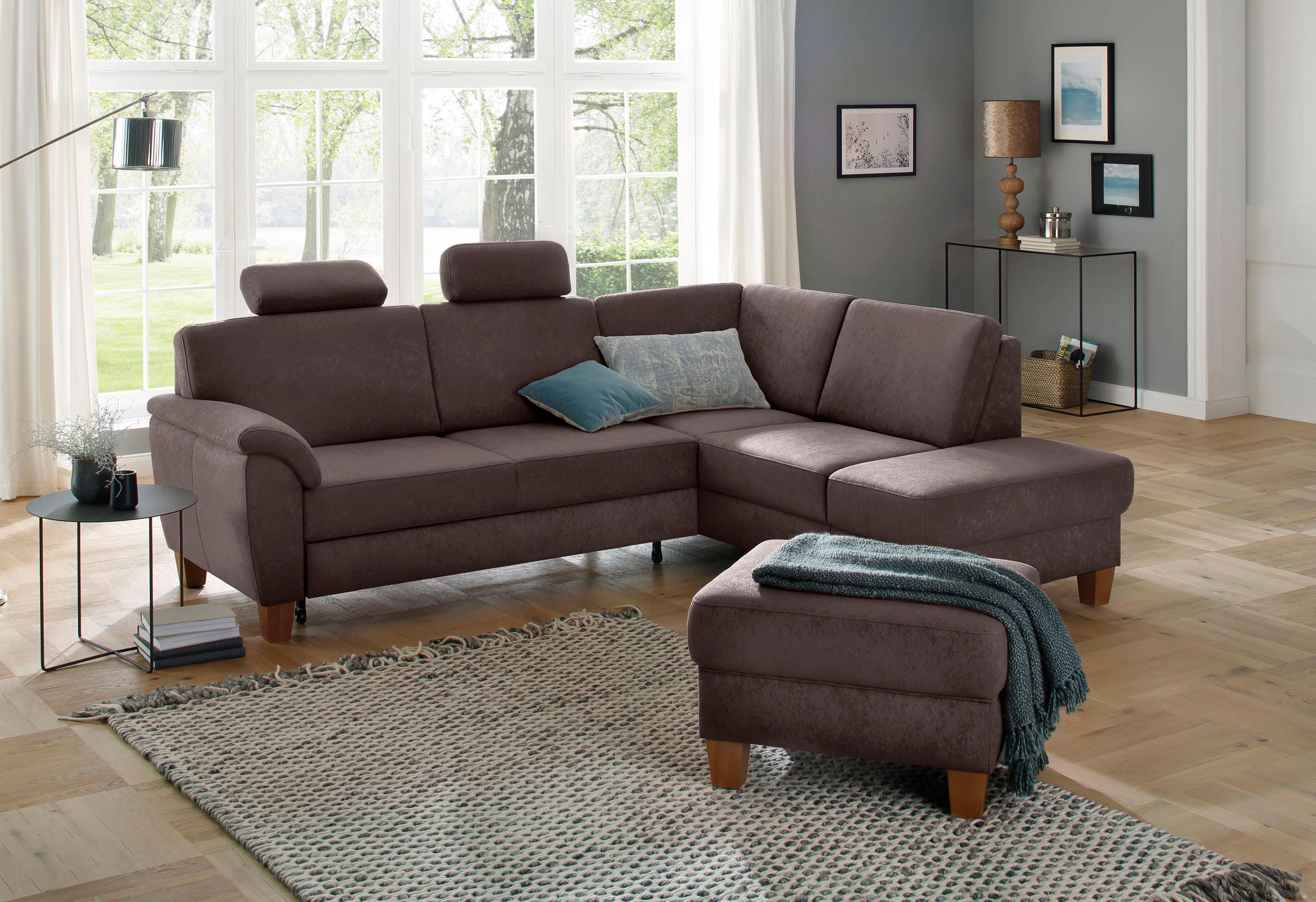 OTTO home Ecksofa "Alta L-Form" mit Federkern und Kontrastnaht, Füße Buche eichefarben
