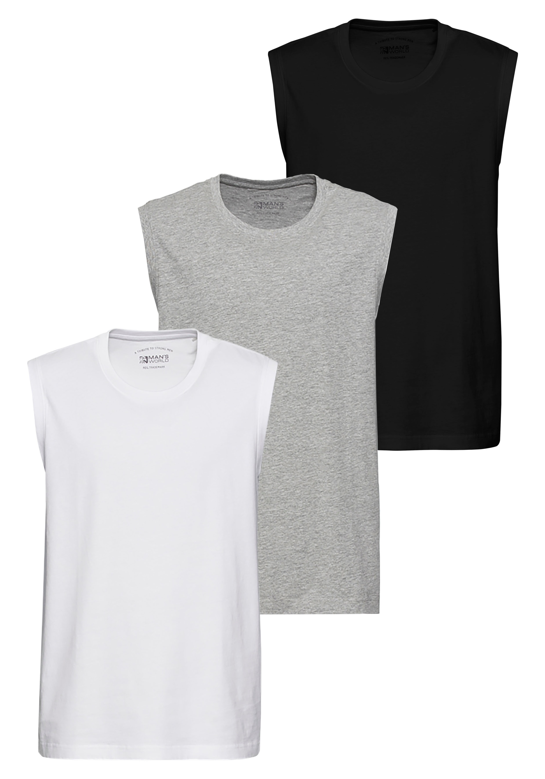 Mans World Muscleshirt Packung, 3er-Pack, 3 Stk. tlg. ärmellos, Basic-Stil, günstig online kaufen