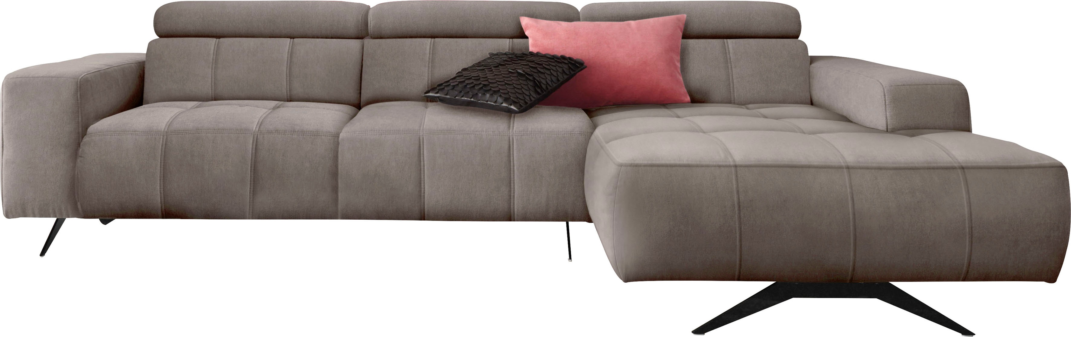 DOMO collection Ecksofa "Trento L-Form, mit Kufenfuß oder Einzelfuß" whlw. verstellbare Kopfteile, passend für gängige Saugroboter