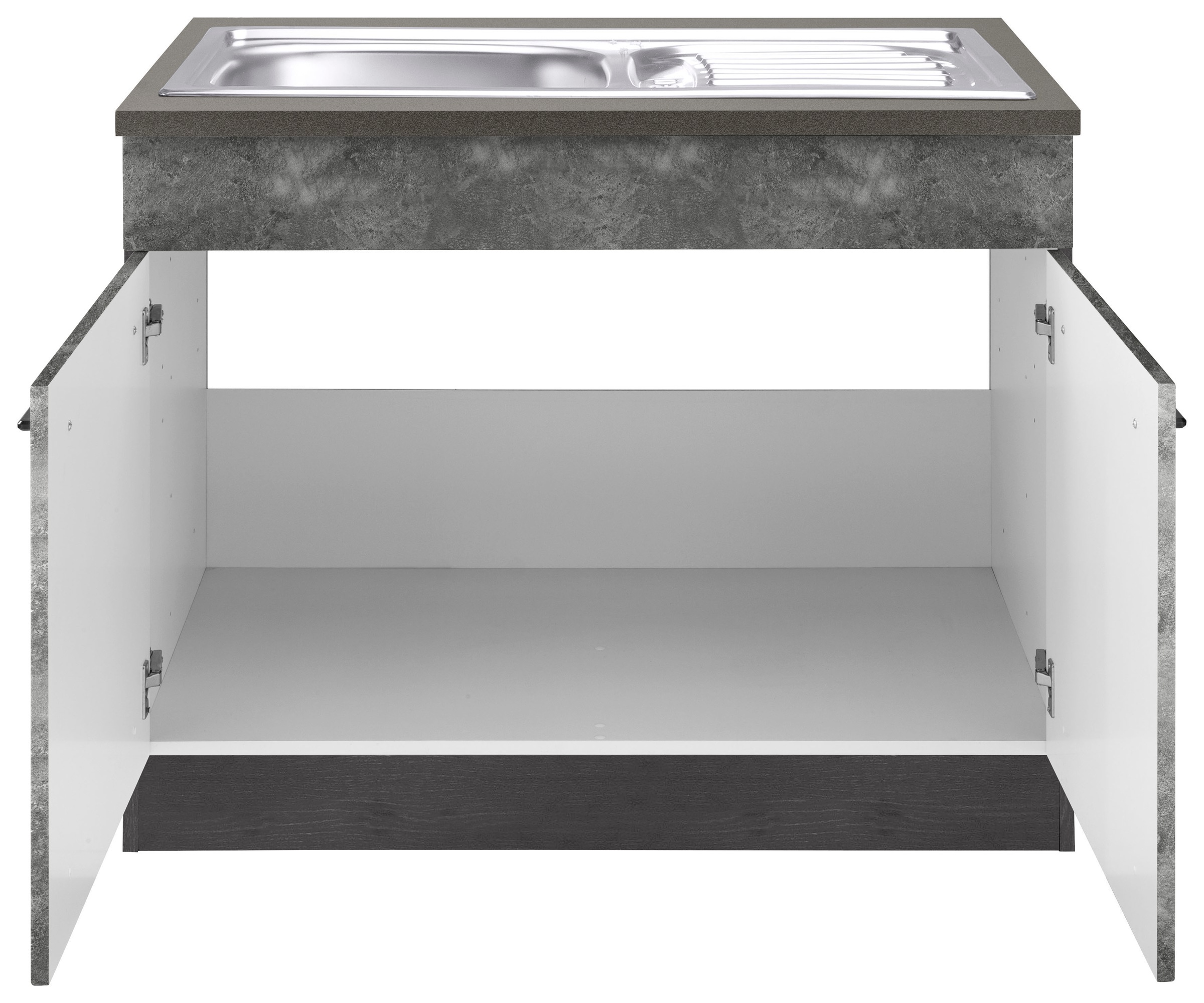 Thumbnail - KOCHSTATION "KS-Tulsa" 100 cm breit, 2 Türen, Metallgriff, MDF Front, inkl. Einbauspüle