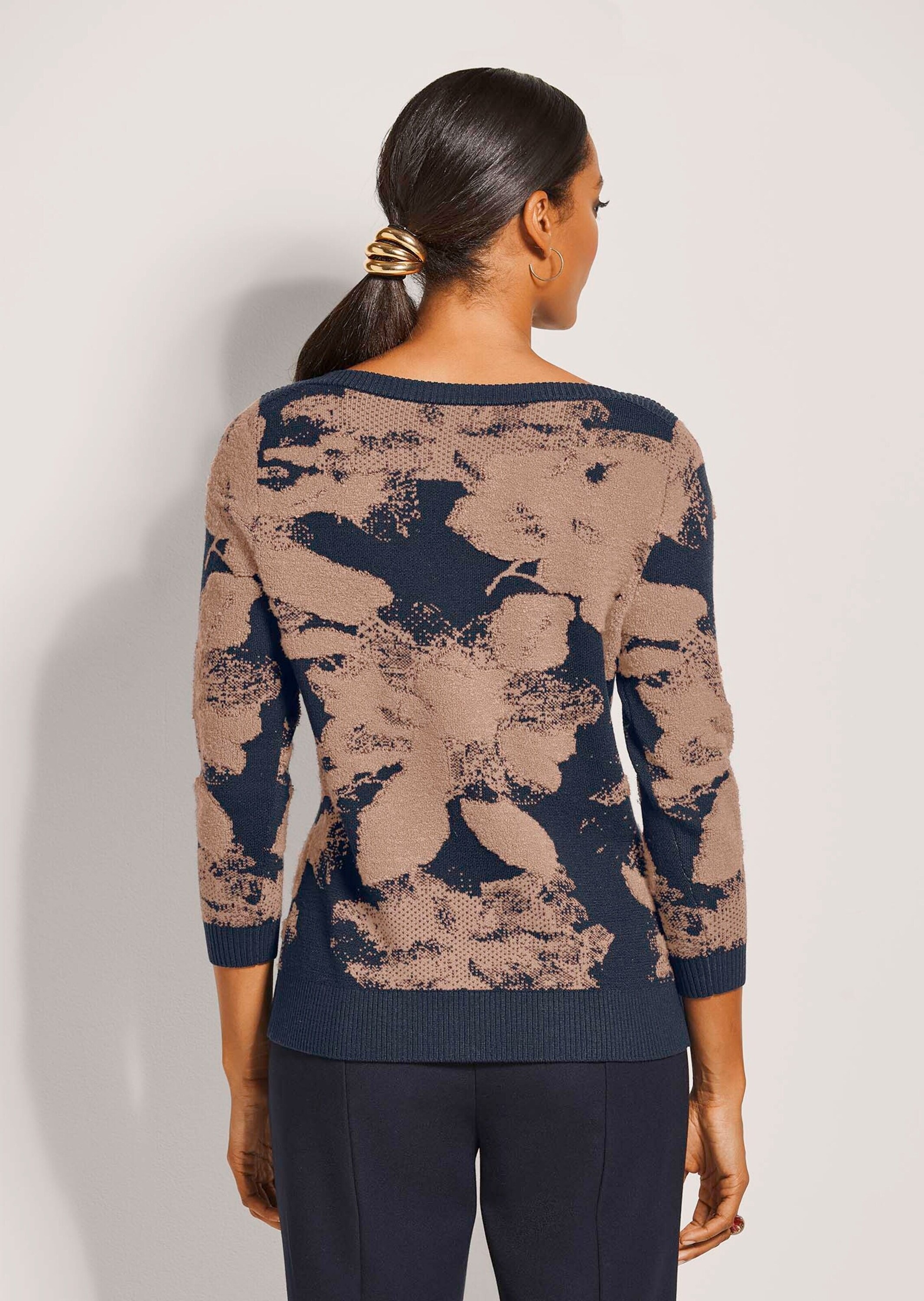 MADELEINE Longpullover »Stricktop Jacquardpullover mit Druck, Langarm«