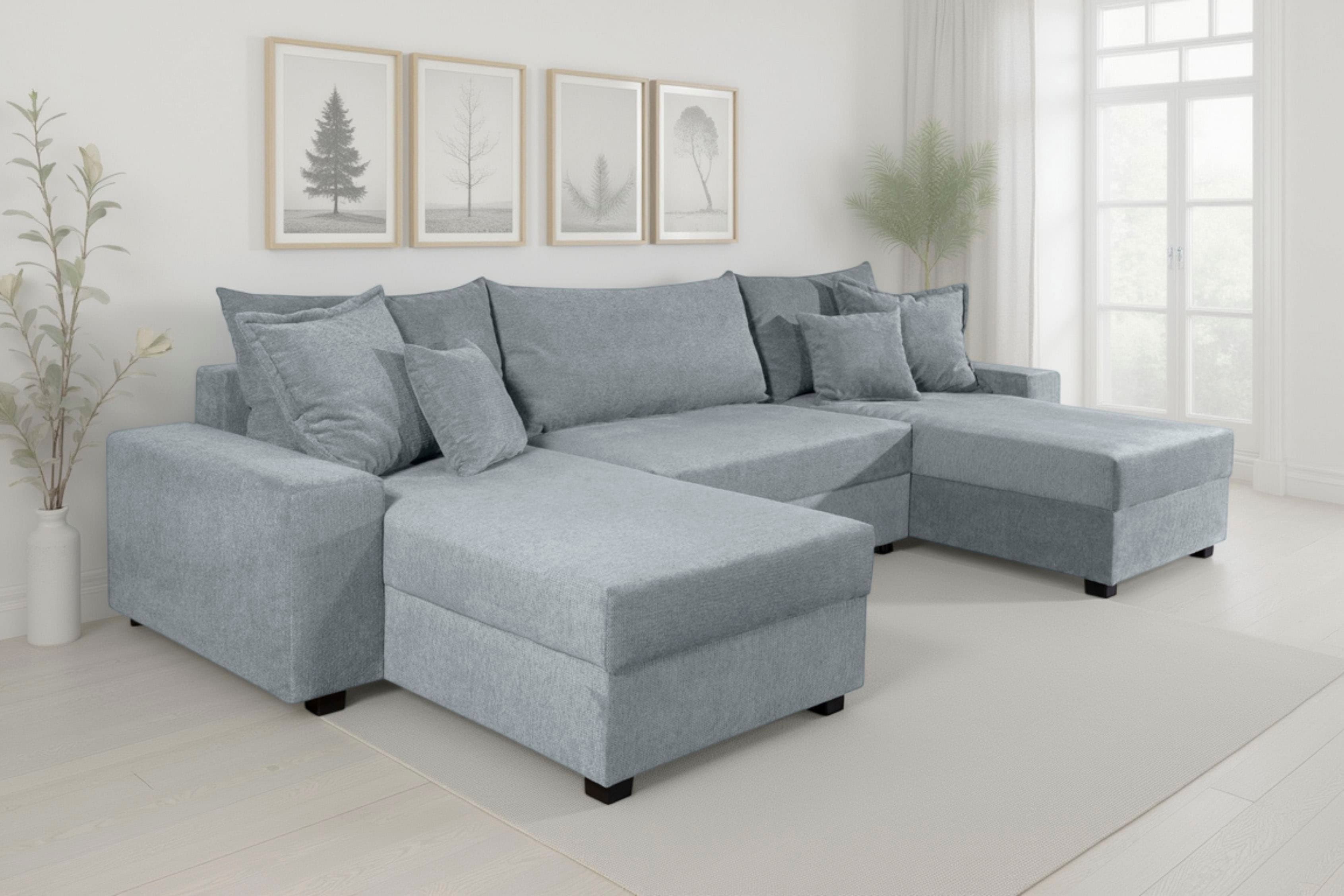 OTTO home Wohnlandschaft "Alexa U-Form, B: 313 cm, inkl. Schlaffunktion" inkl. Bettkasten, 4 Zierkissen, XXL Liegefläche 268x137cm, Federkern