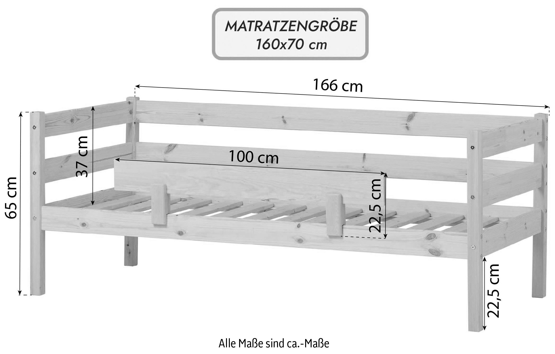 Hoppekids Einzelbett »ECO Comfort Kinderbett, Kiefer Massivholz, Jugendbett inkl. Rollrost«, 70x160 cm, wahlweise in verschieden Farben/ Matratze/ Absturzsicherung