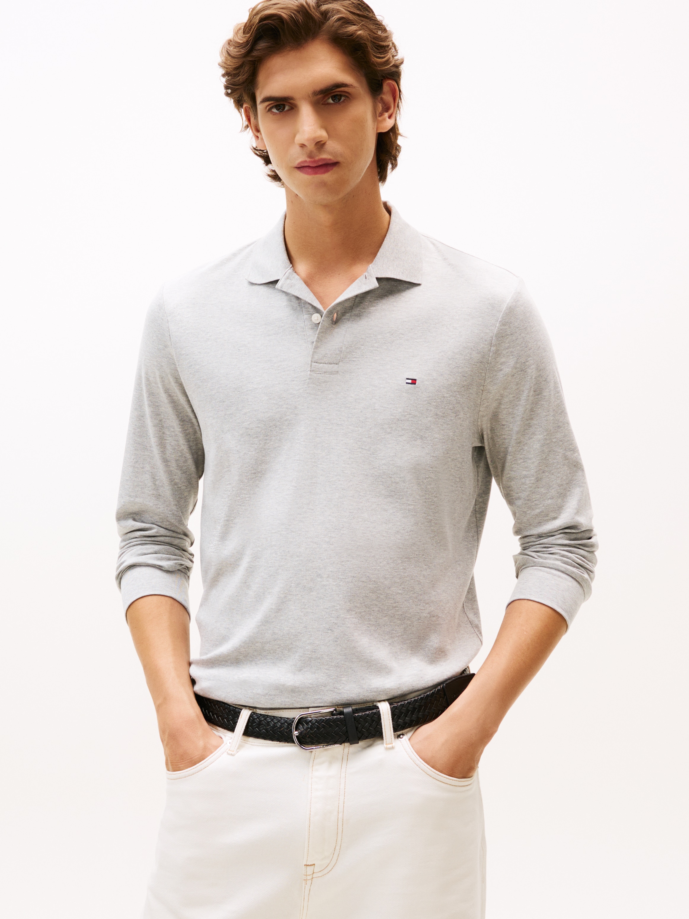 Tommy Hilfiger Langarm-Poloshirt "L/S LIQUID COTTON REG POLO mit Jersey und Markenlabel" unifarben, casual, regular fit, Baumwolle, Polokragen