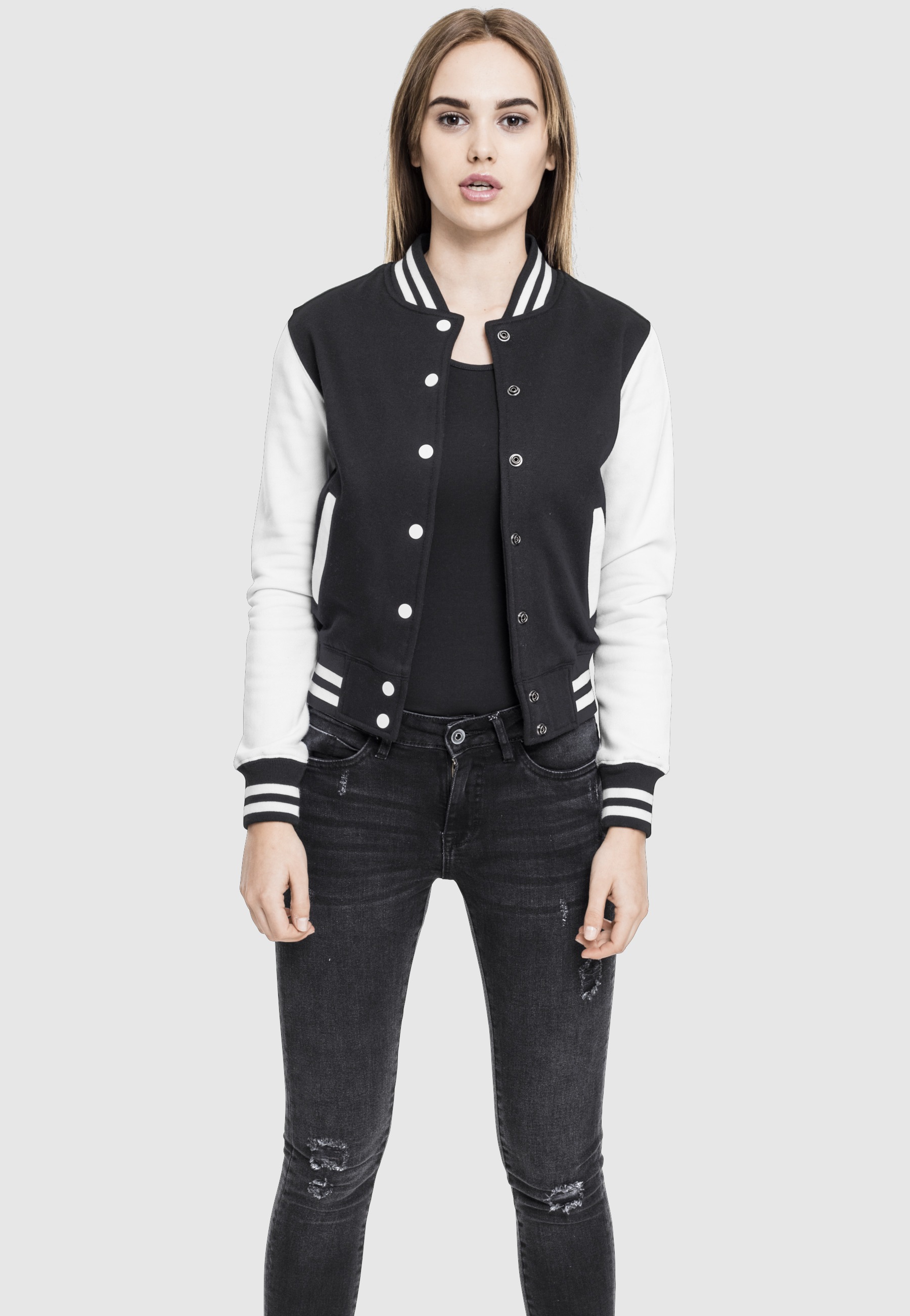 URBAN CLASSICS Allwetterjacke »Urban Classics Damen Ladies 2-tone College Sweatjacket« 1 Stk. tlg. ohne Kapuze