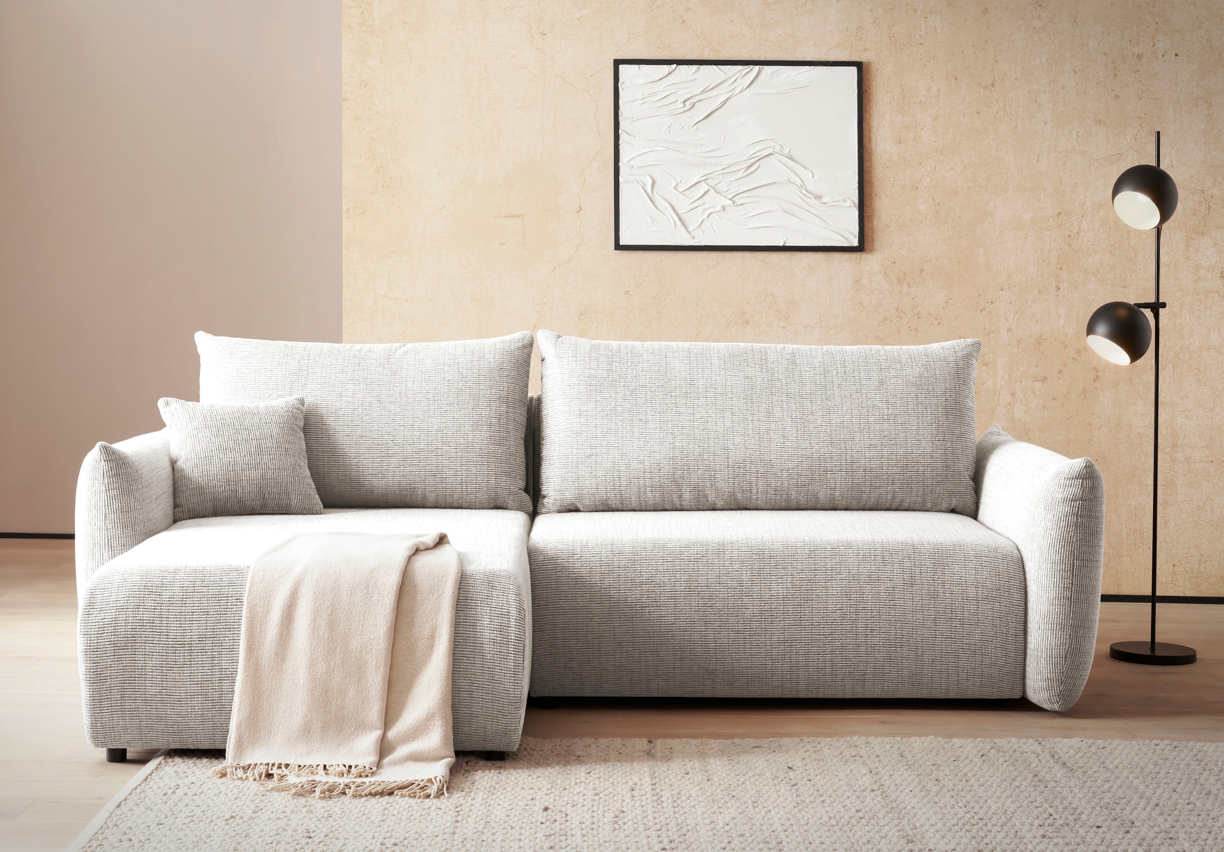 INOSIGN Ecksofa »MAVAS Schlafsofa mit Bettkasten, L-Form,«, ca.257/127cm (Liegefläche 212/145 cm), Cord, Chenille, Struktur