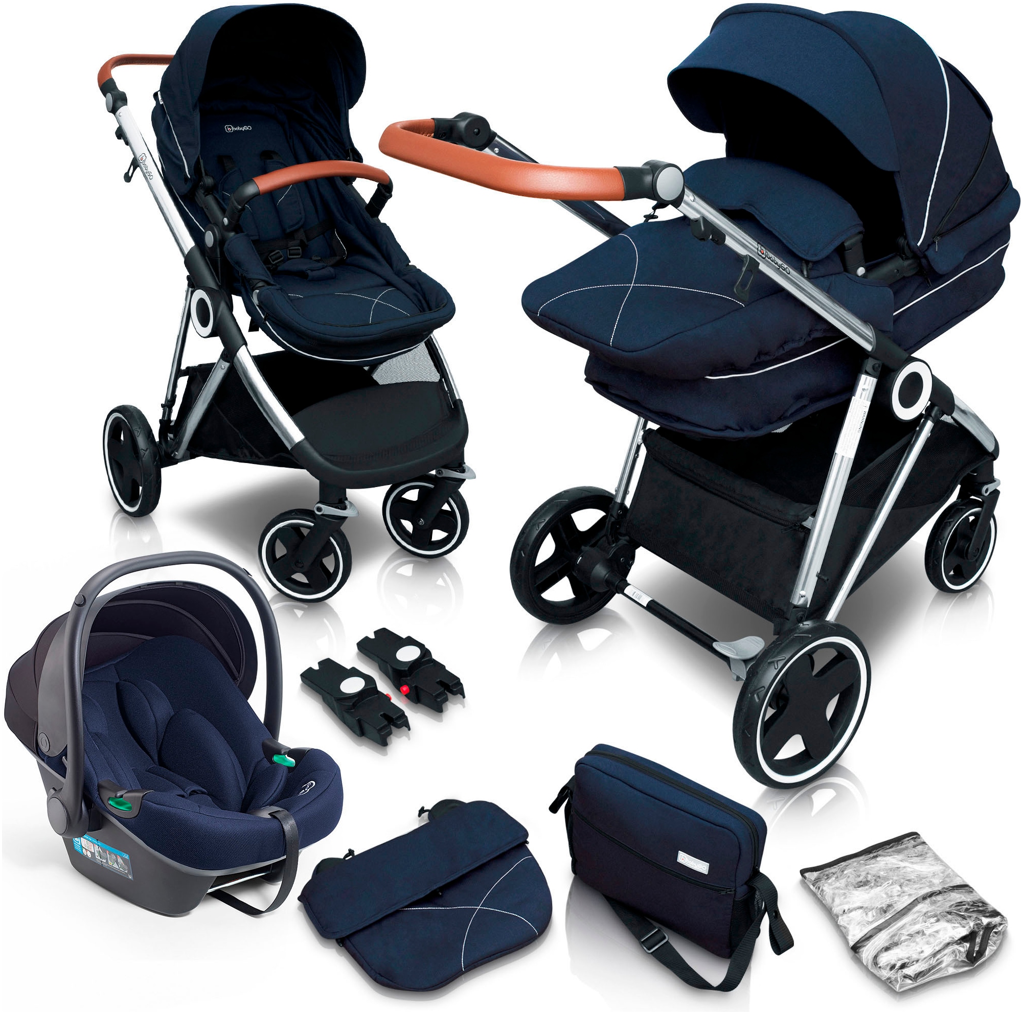 BabyGo Kombi-Kinderwagen »Halime 3in1«, inklusive Babywanne, Babyschale, Regenhaube & Wickeltasche