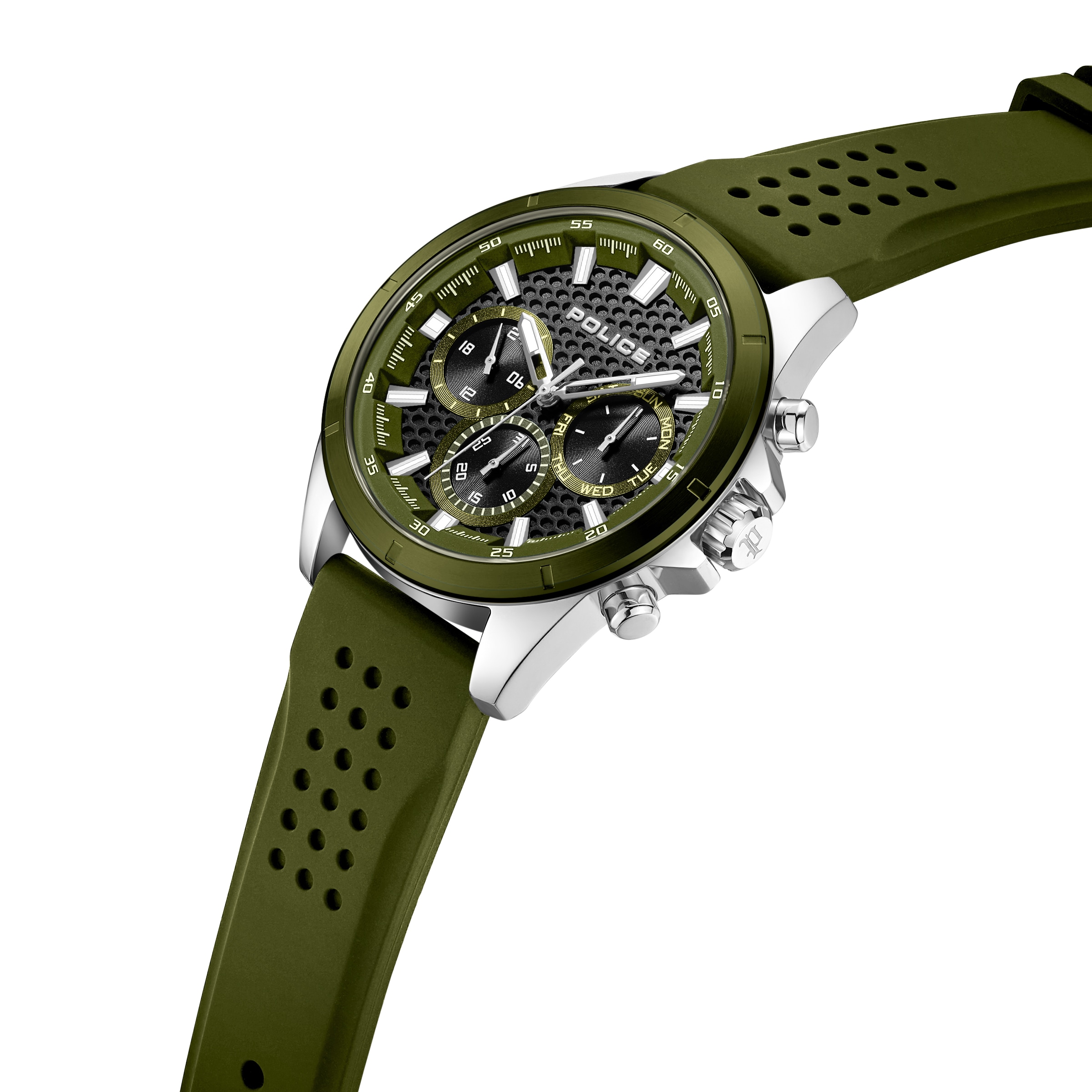 Police Quarzuhr »Motion« Armbanduhr, Herrenuhr, Silikonarmband, analog, Tag, Wochentag