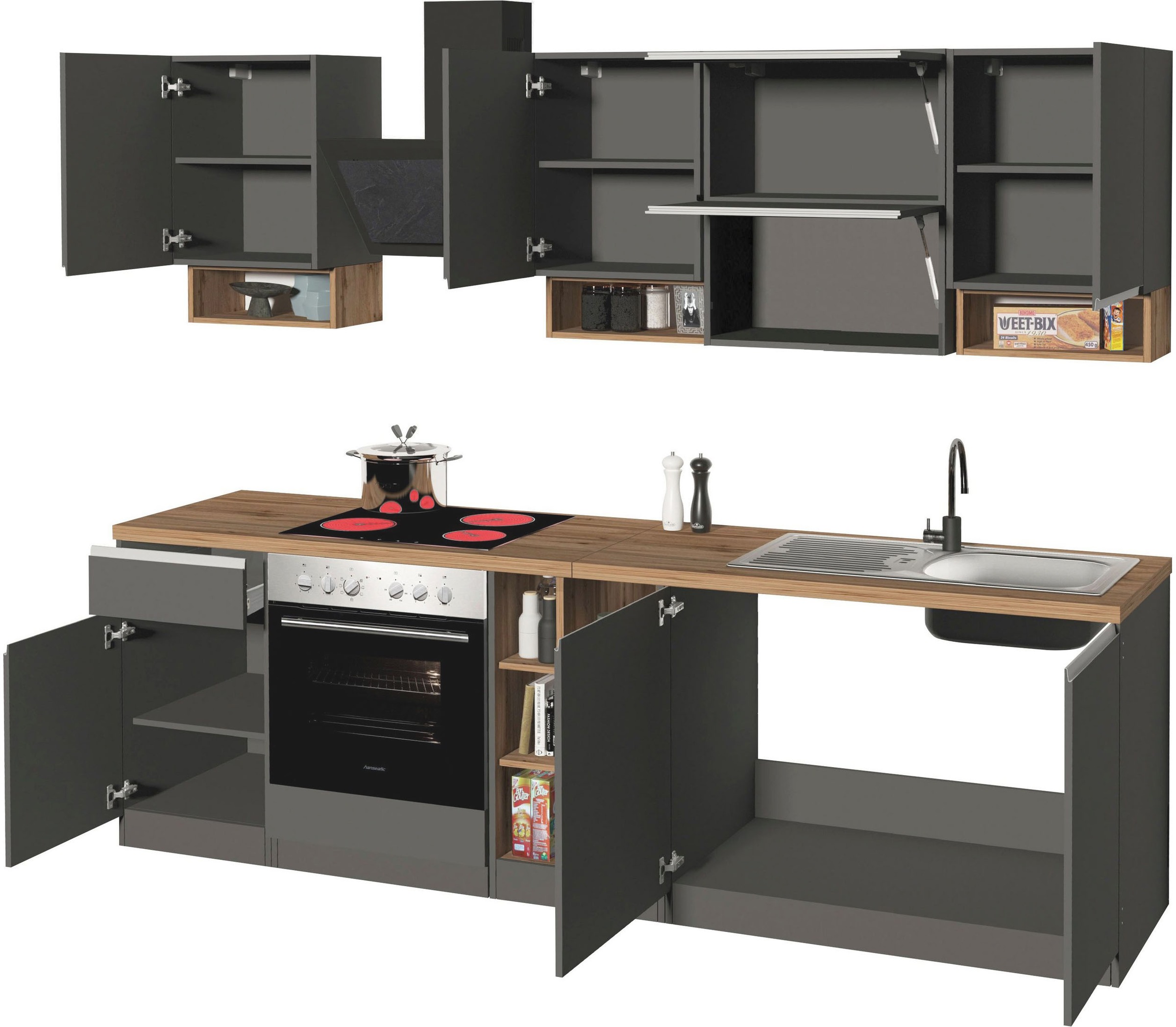 KOCHSTATION Küchenzeile »KS-Sole« Breite 256 cm, mit Geschirr-Abtropfschrank, ohne E-Geräte